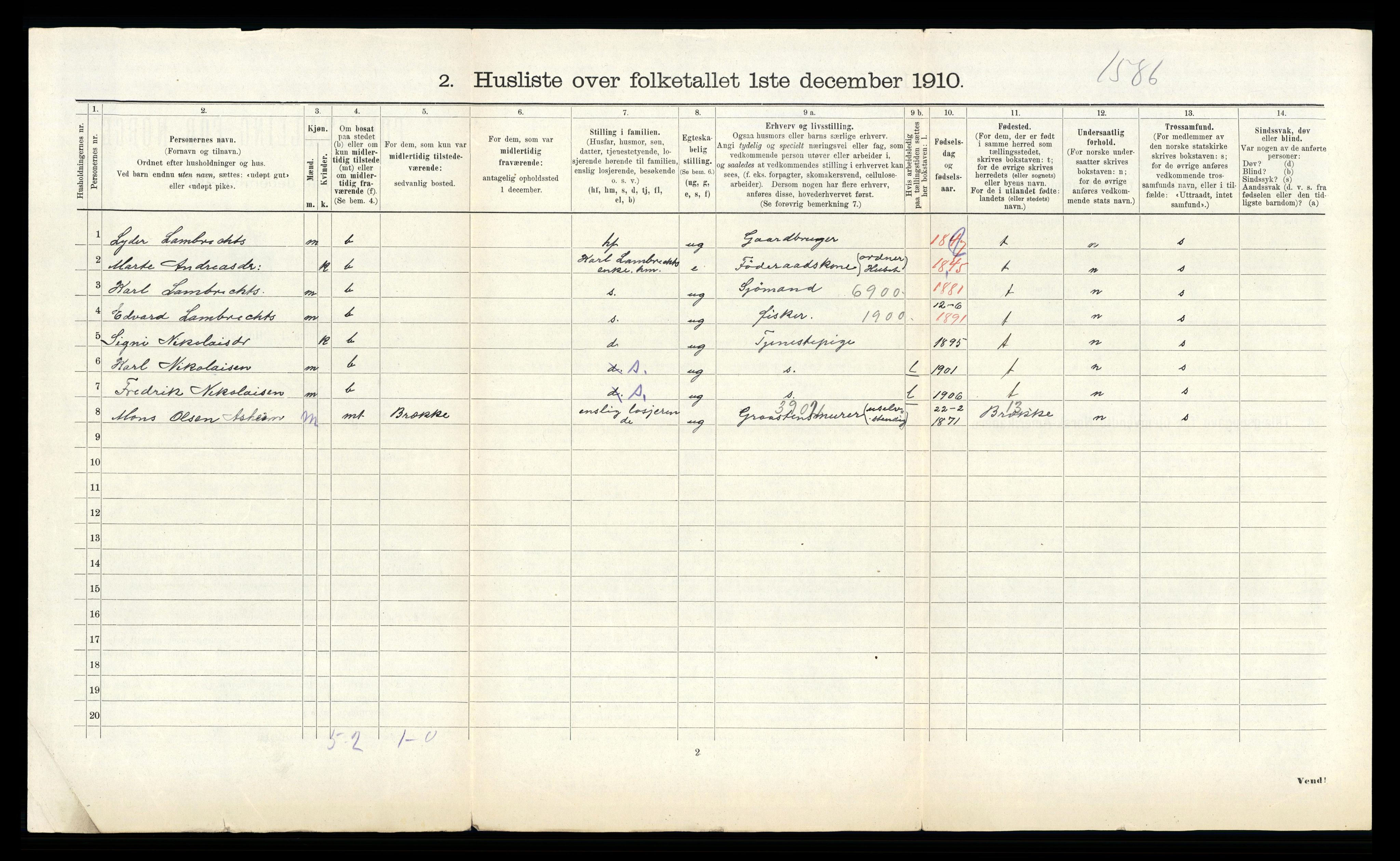 RA, 1910 census for Solund, 1910, p. 214