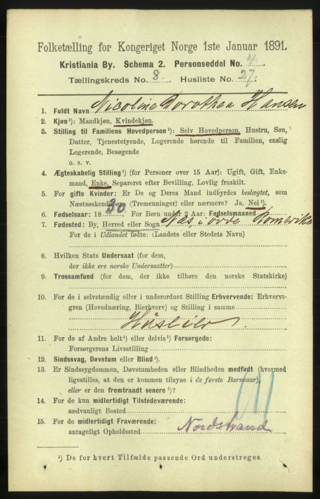 RA, 1891 census for 0301 Kristiania, 1891, p. 3938