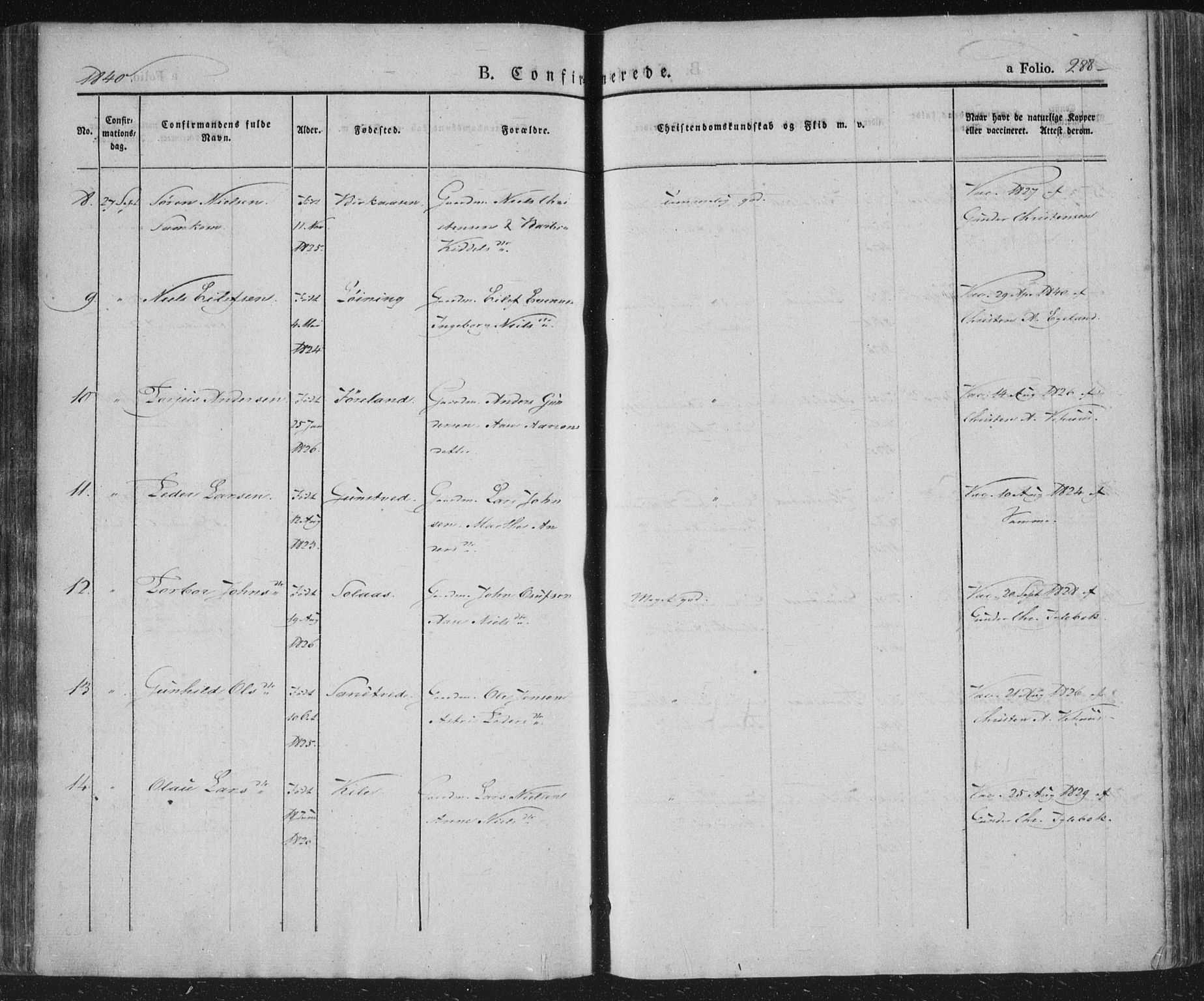 Vennesla sokneprestkontor, AV/SAK-1111-0045/Fa/Fac/L0004: Parish register (official) no. A 4, 1834-1855, p. 288