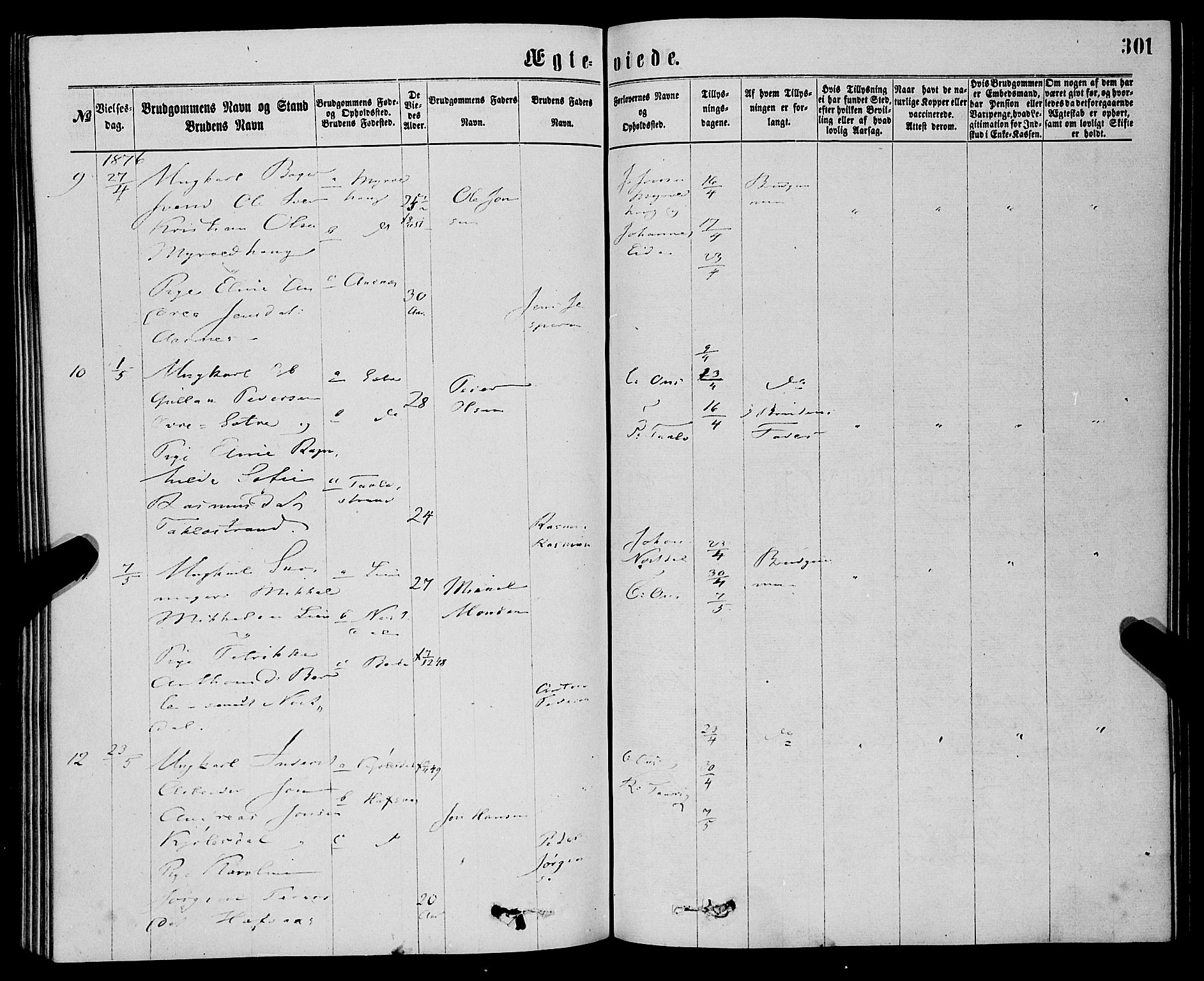 Eid sokneprestembete, AV/SAB-A-82301/H/Haa/Haaa/L0010: Parish register (official) no. A 10, 1867-1878, p. 301