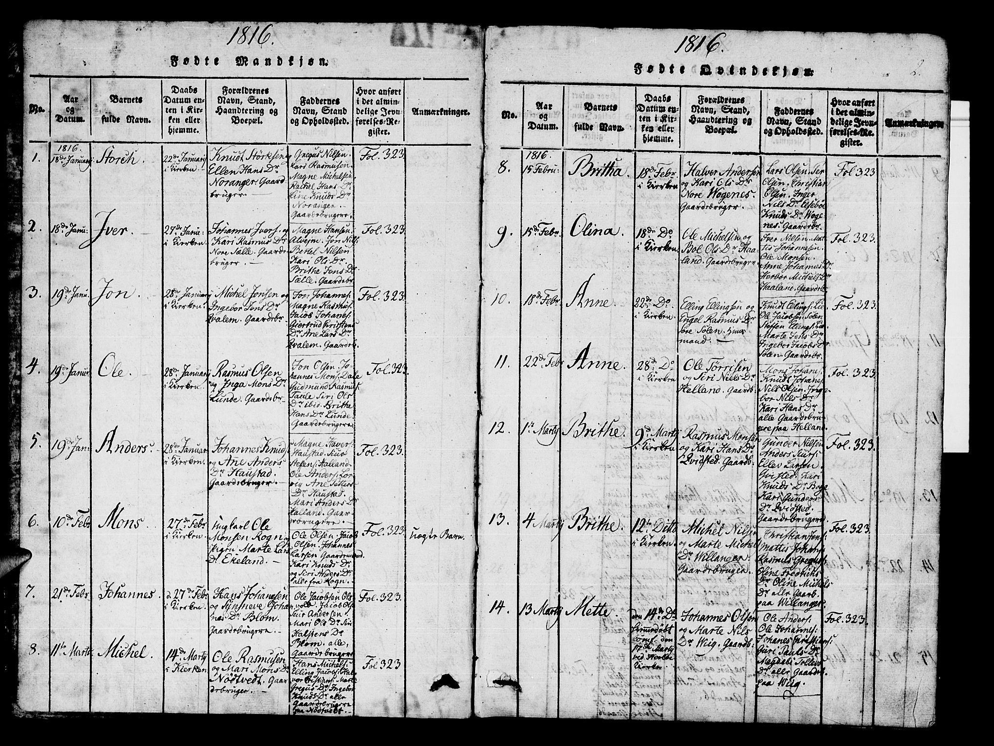 Manger sokneprestembete, SAB/A-76801/H/Haa: Parish register (official) no. A 3, 1816-1824, p. 2
