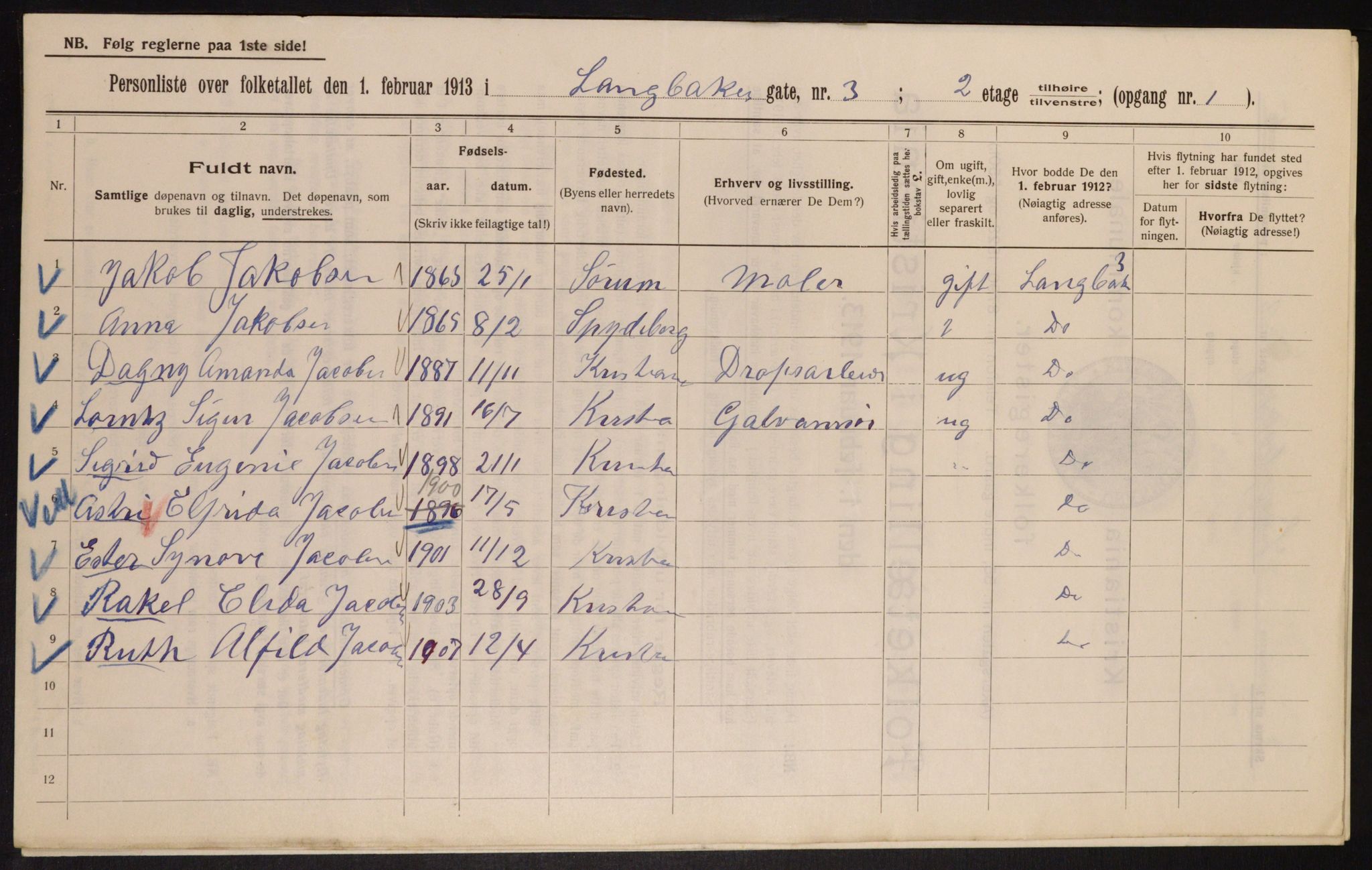 OBA, Municipal Census 1913 for Kristiania, 1913, p. 56035