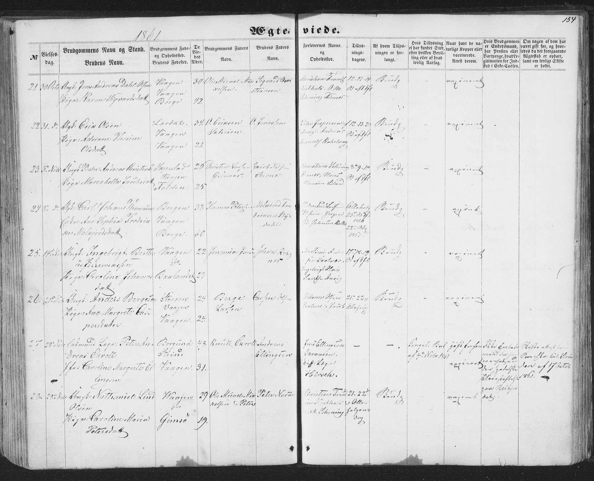 Ministerialprotokoller, klokkerbøker og fødselsregistre - Nordland, SAT/A-1459/874/L1073: Parish register (copy) no. 874C02, 1860-1870, p. 154