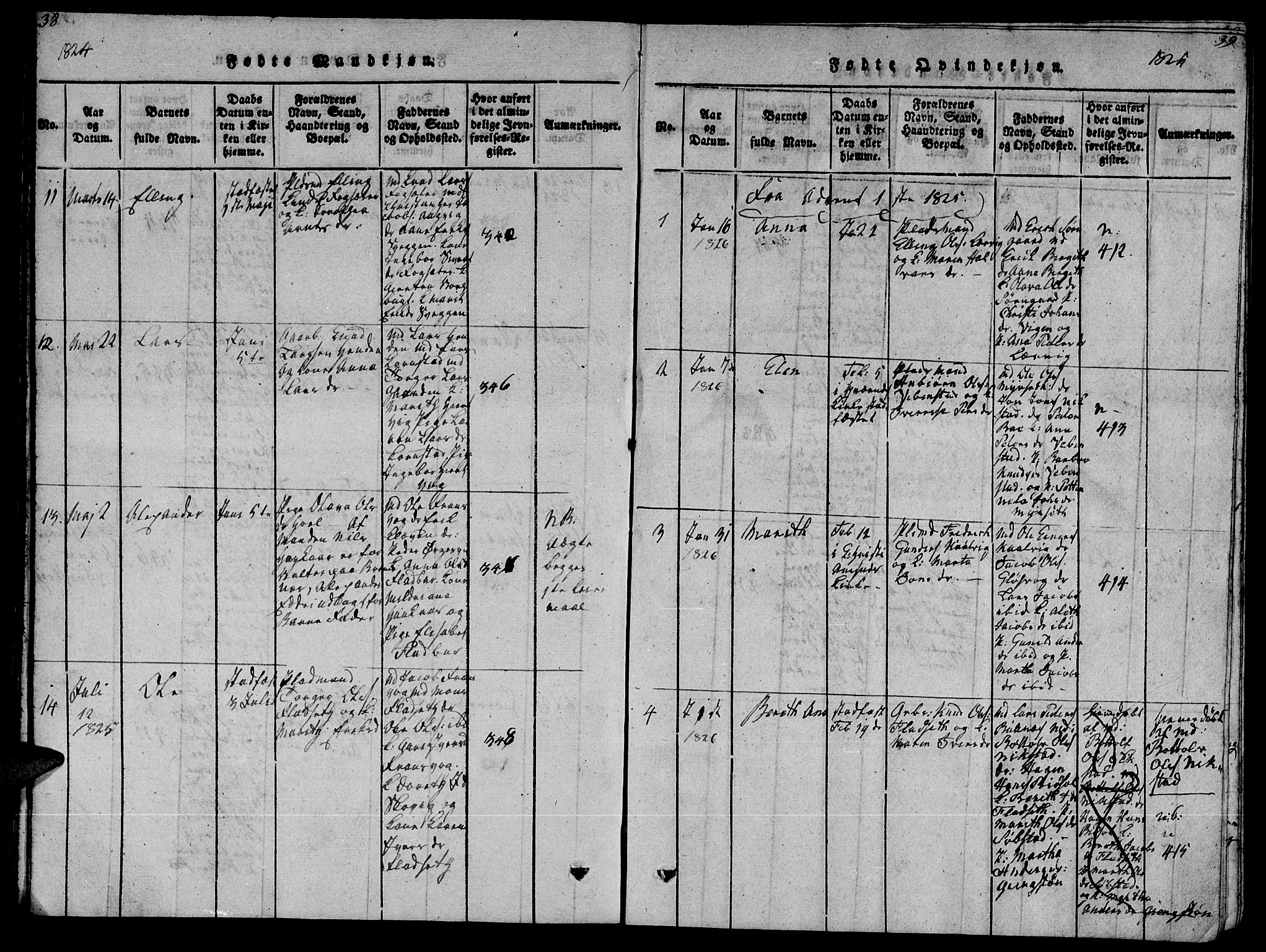 Ministerialprotokoller, klokkerbøker og fødselsregistre - Møre og Romsdal, SAT/A-1454/569/L0818: Parish register (official) no. 569A04, 1820-1828, p. 38-39