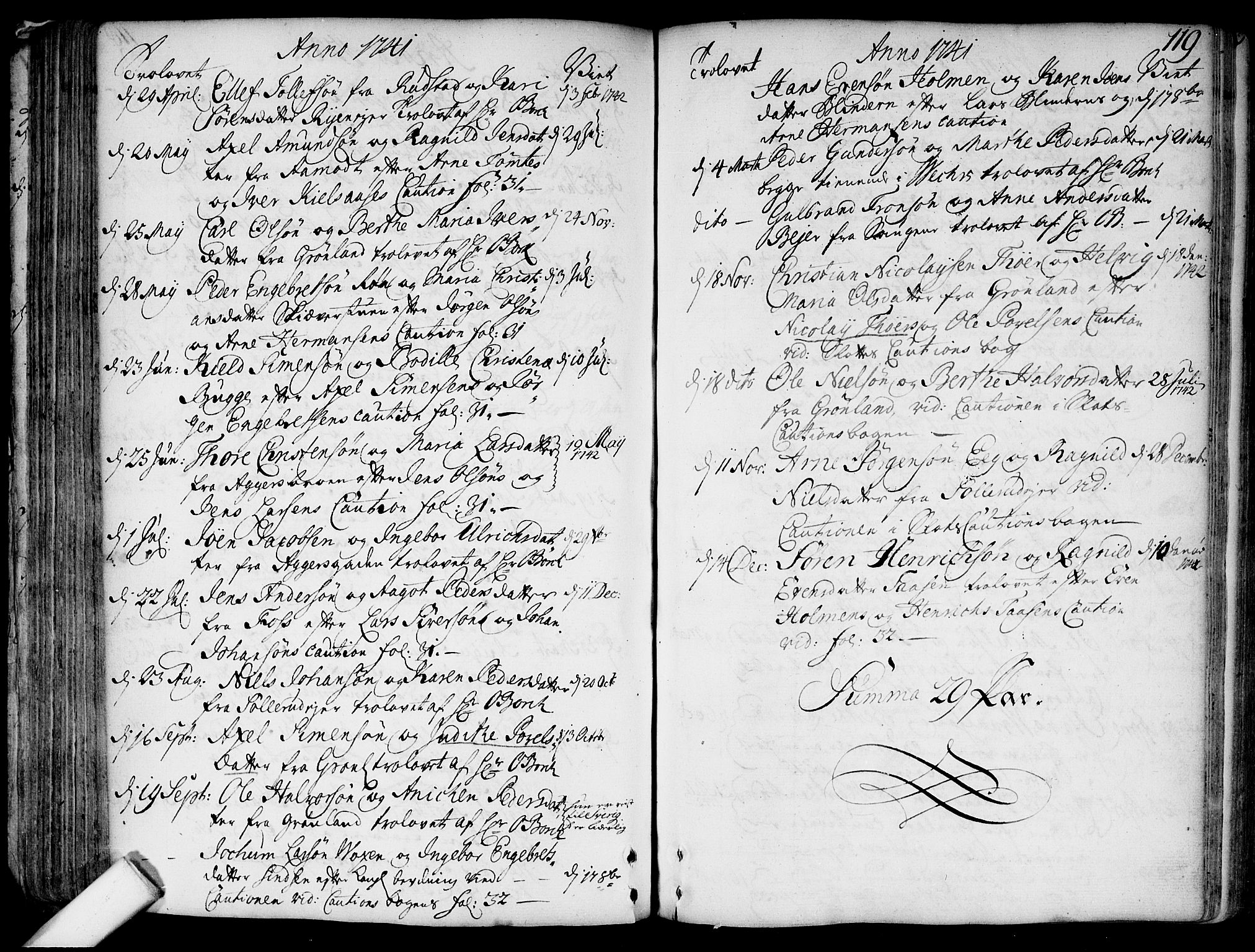 Aker prestekontor kirkebøker, AV/SAO-A-10861/F/L0007: Parish register (official) no. 7, 1734-1748, p. 119
