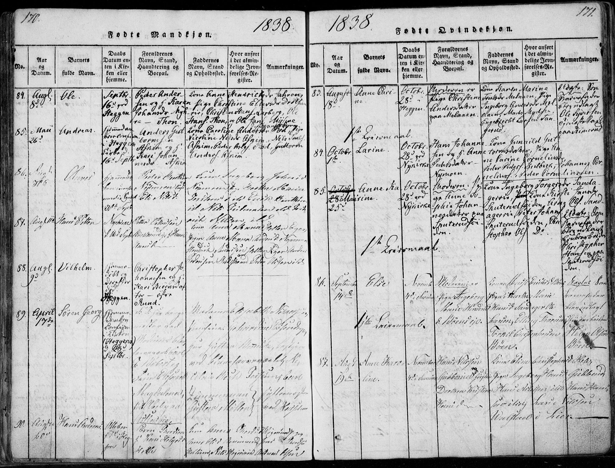 Modum kirkebøker, SAKO/A-234/F/Fa/L0006: Parish register (official) no. 6, 1832-1841, p. 170-171