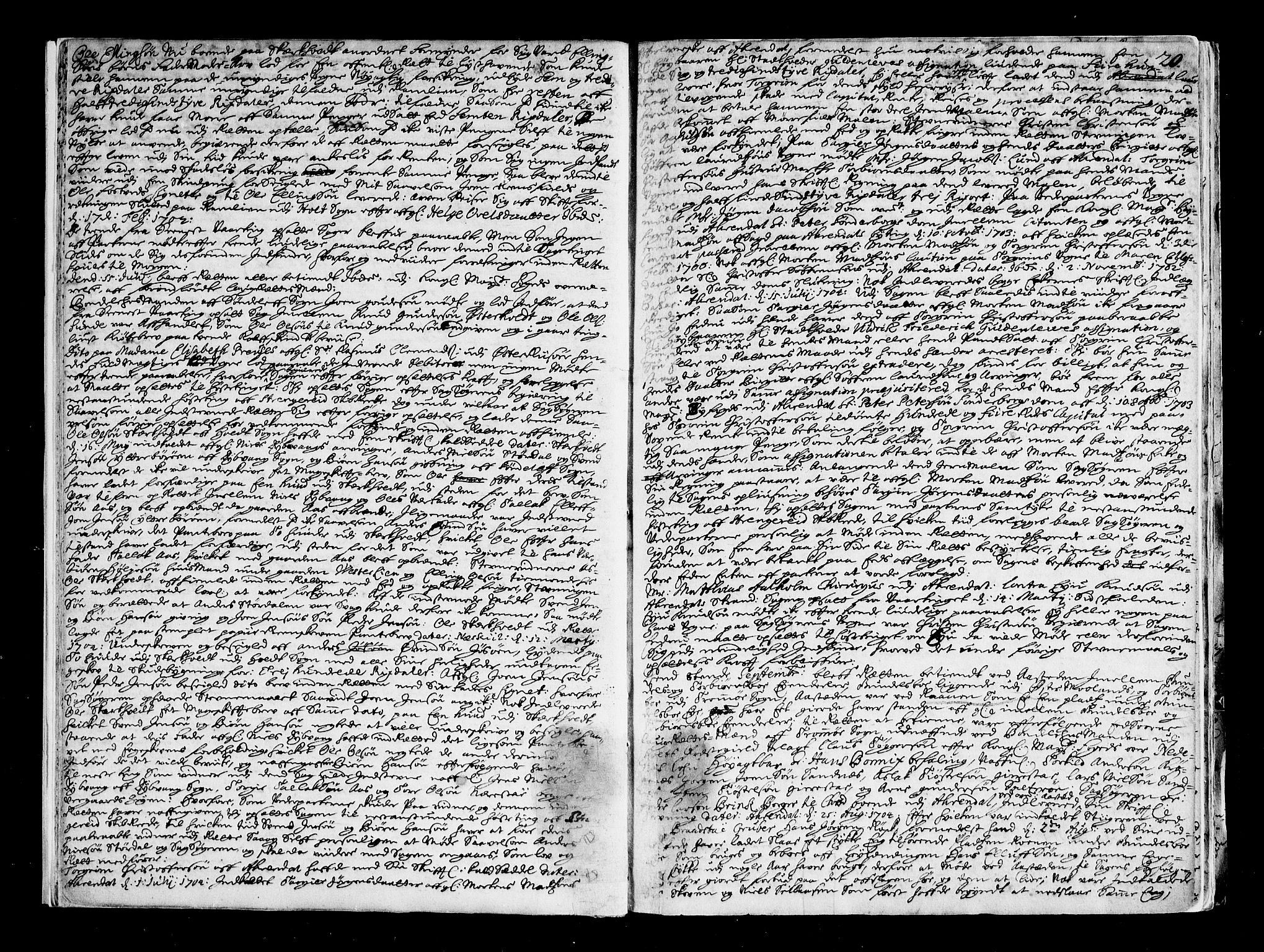 Nedenes sorenskriveri før 1824, SAK/1221-0007/F/Fa/L0012: Tingbok med register nr 7b, 1704-1706, p. 19b-20a