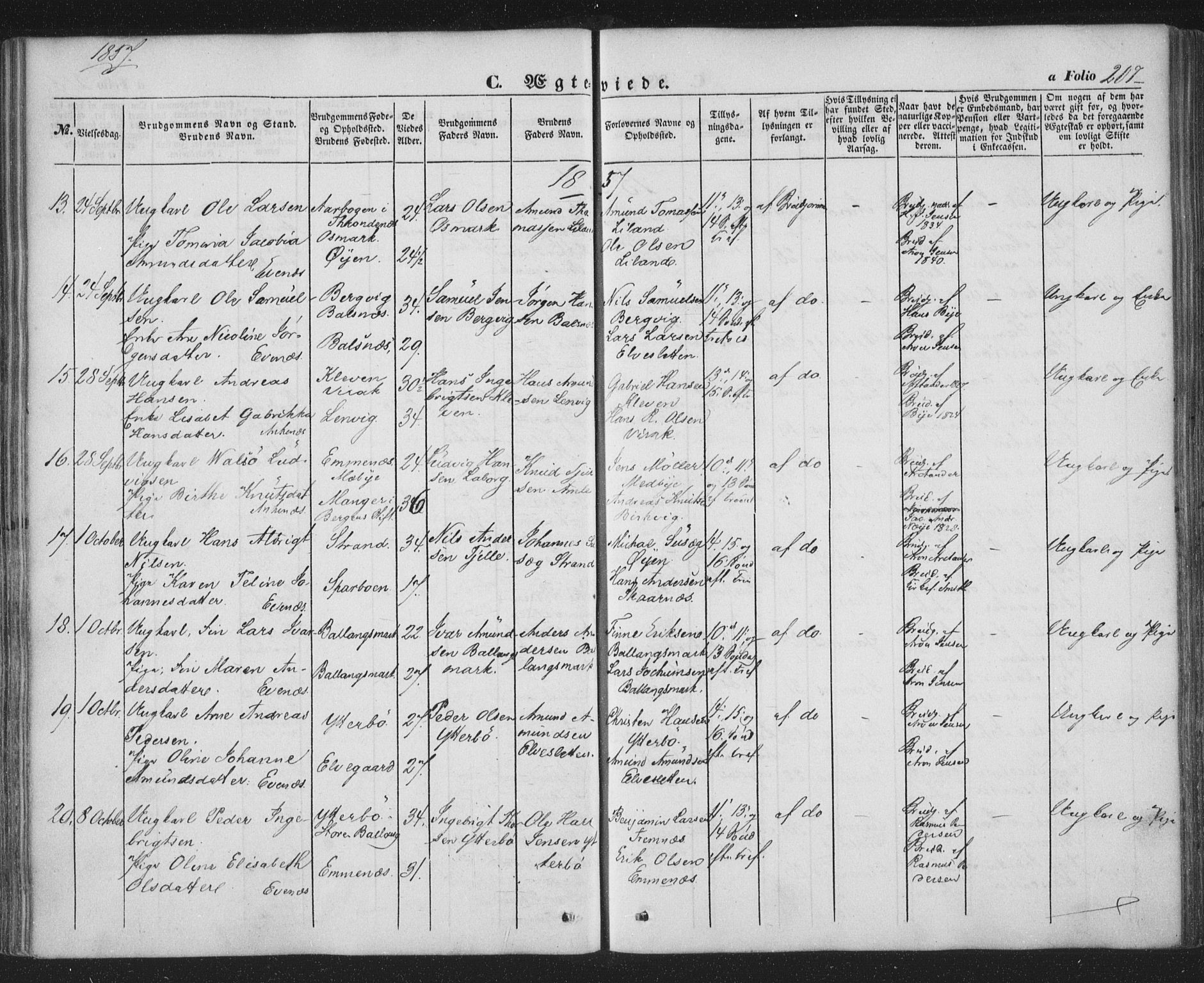 Ministerialprotokoller, klokkerbøker og fødselsregistre - Nordland, AV/SAT-A-1459/863/L0895: Parish register (official) no. 863A07, 1851-1860, p. 207