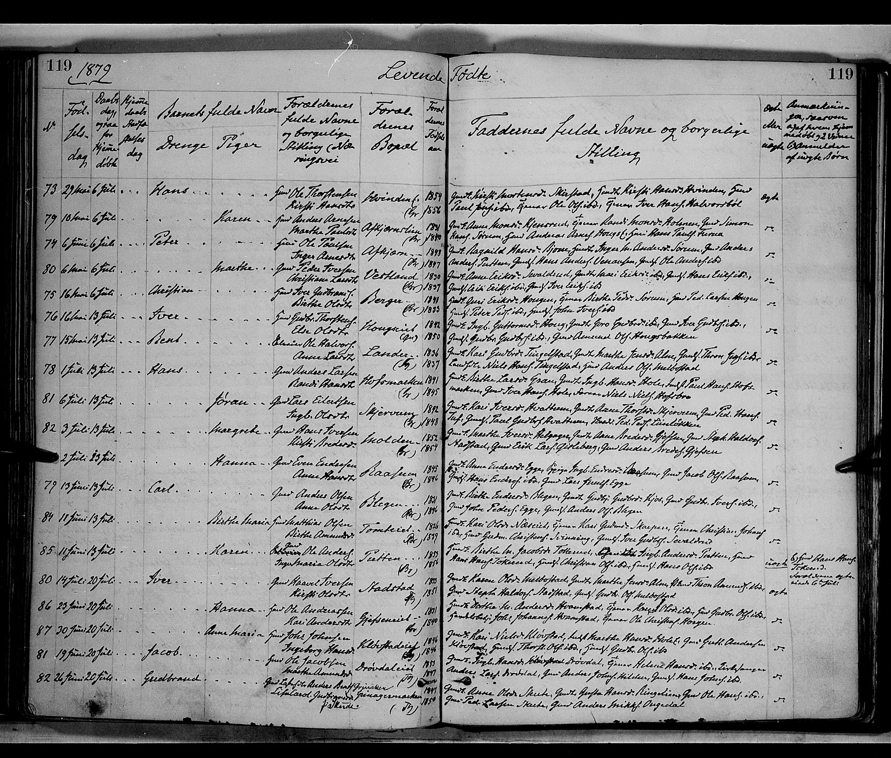 Gran prestekontor, AV/SAH-PREST-112/H/Ha/Haa/L0013: Parish register (official) no. 13, 1875-1879, p. 119