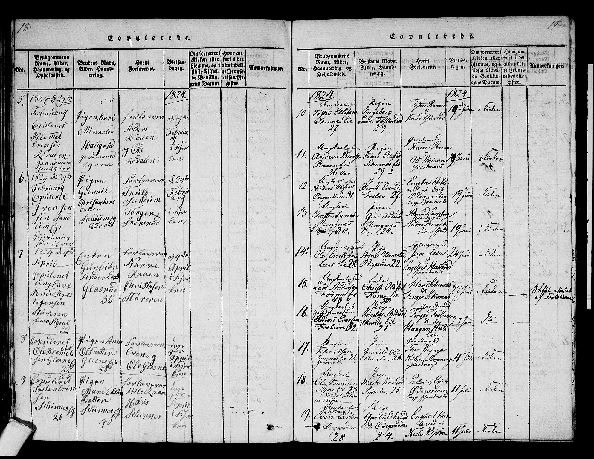 Krødsherad kirkebøker, AV/SAKO-A-19/F/Fa/L0001: Parish register (official) no. 1, 1815-1829, p. 18-19