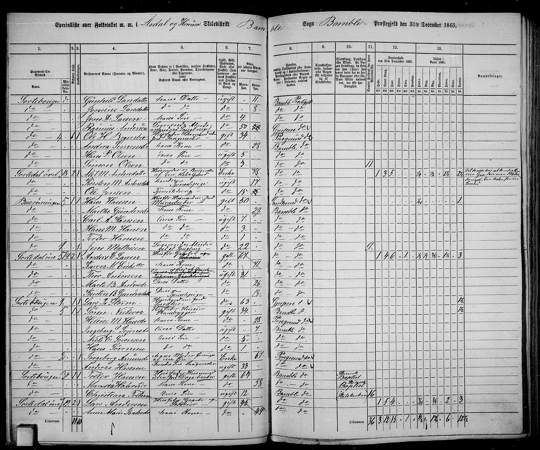 RA, 1865 census for Bamble, 1865, p. 50