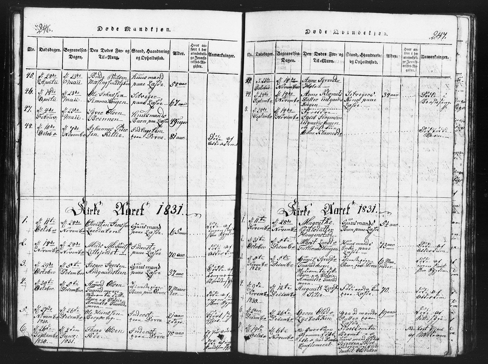 Lesja prestekontor, SAH/PREST-068/H/Ha/Hab/L0001: Parish register (copy) no. 1, 1820-1831, p. 246-247