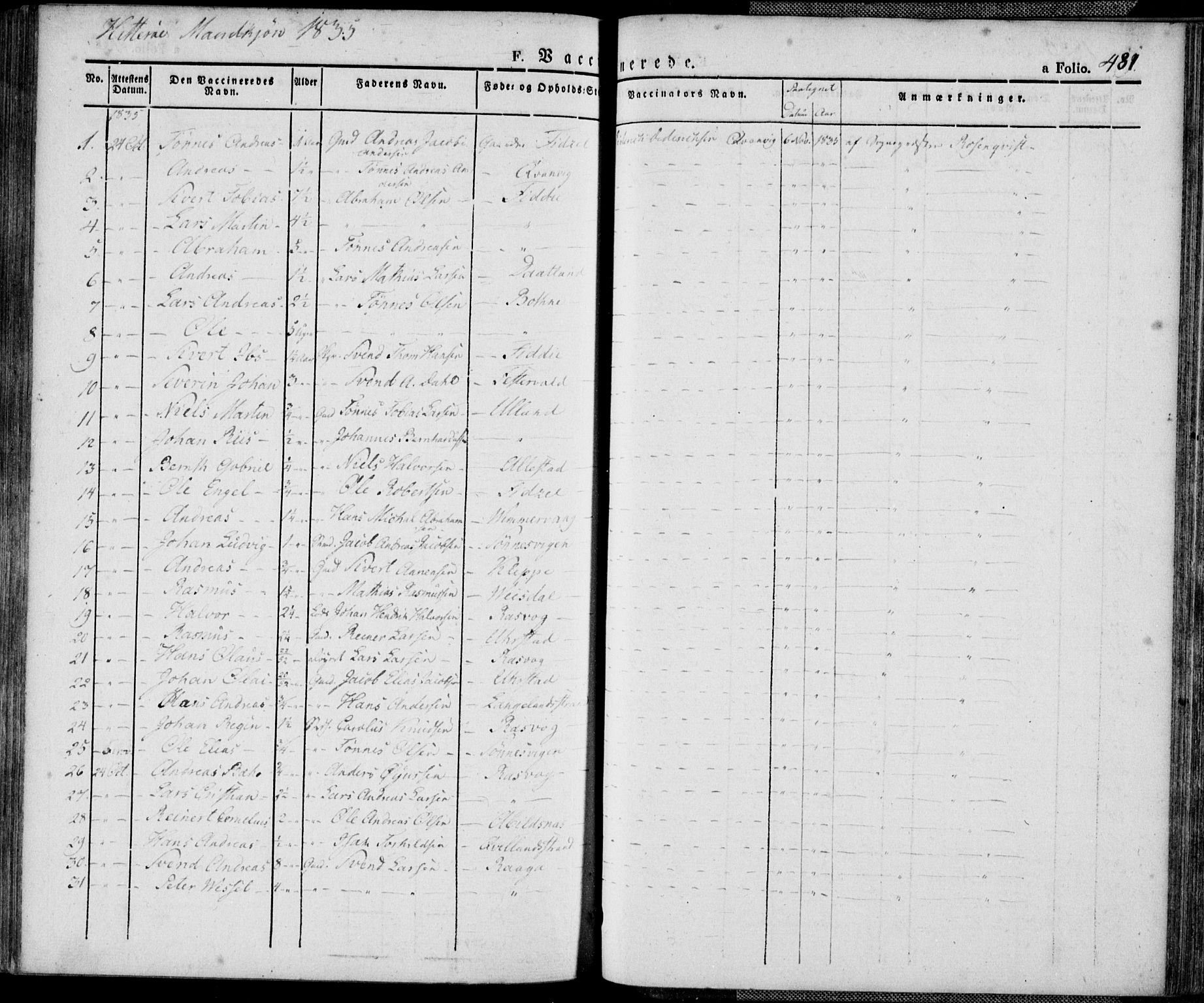 Flekkefjord sokneprestkontor, AV/SAK-1111-0012/F/Fa/Fac/L0003: Parish register (official) no. A 3, 1826-1841, p. 481