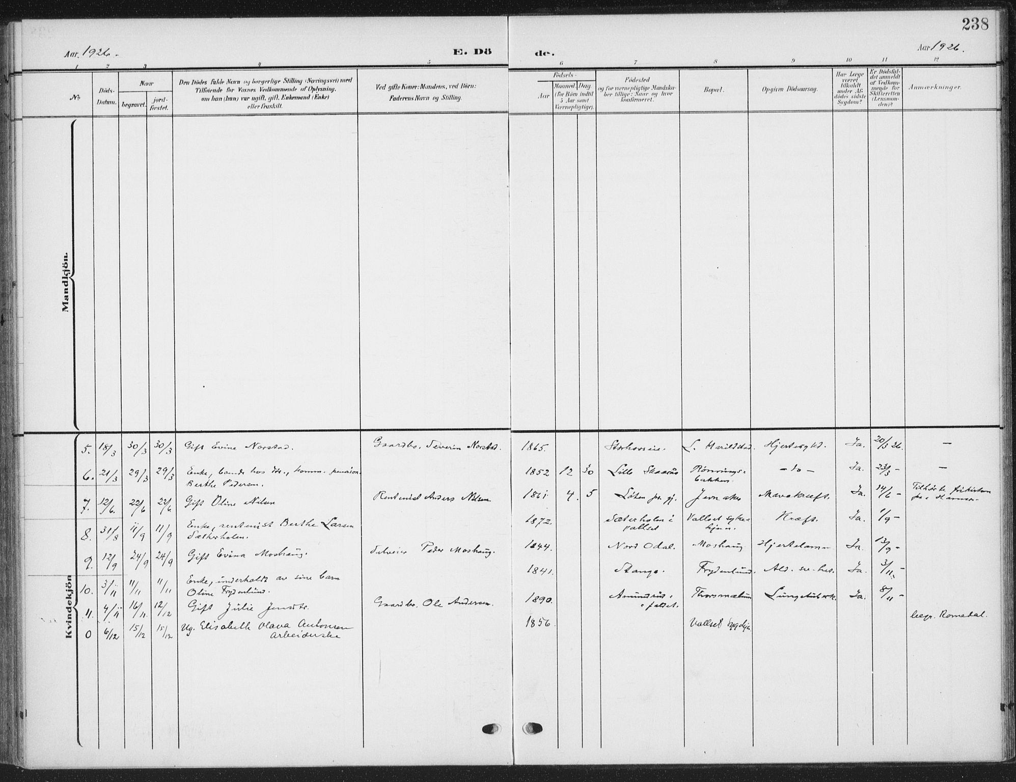 Romedal prestekontor, SAH/PREST-004/K/L0009: Parish register (official) no. 9, 1906-1929, p. 238