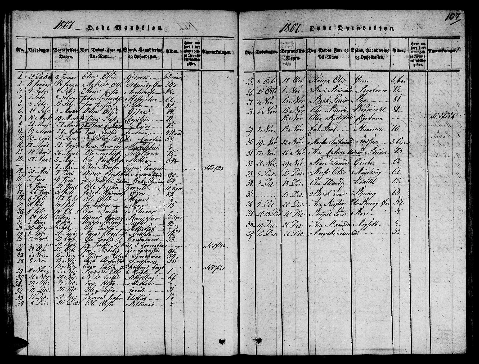 Ministerialprotokoller, klokkerbøker og fødselsregistre - Sør-Trøndelag, SAT/A-1456/668/L0803: Parish register (official) no. 668A03, 1800-1826, p. 107