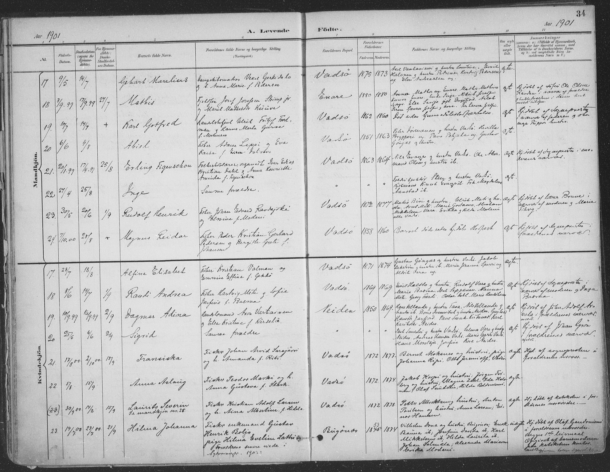 Vadsø sokneprestkontor, SATØ/S-1325/H/Ha/L0007kirke: Parish register (official) no. 7, 1896-1916, p. 34