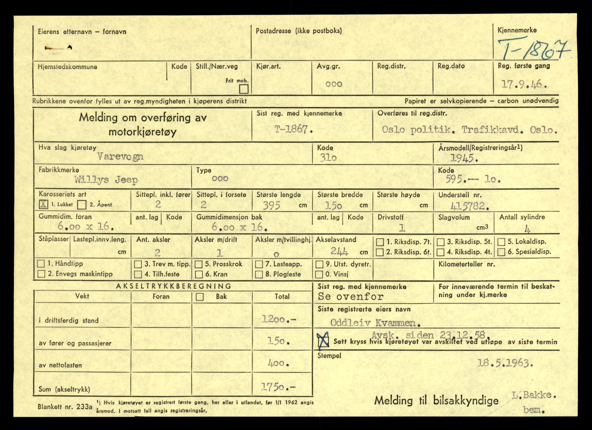 Møre og Romsdal vegkontor - Ålesund trafikkstasjon, AV/SAT-A-4099/F/Fe/L0016: Registreringskort for kjøretøy T 1851 - T 1984, 1927-1998, p. 329