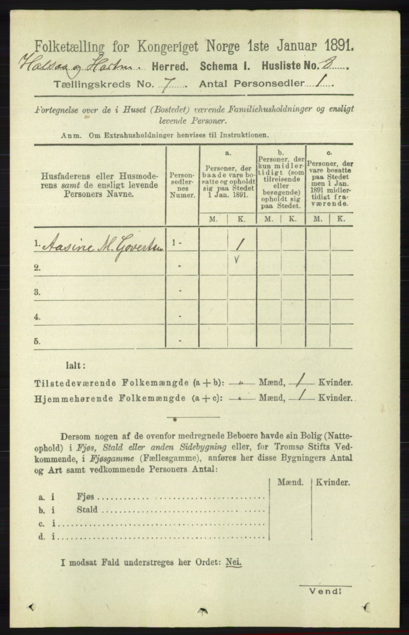 RA, 1891 census for 1019 Halse og Harkmark, 1891, p. 2662