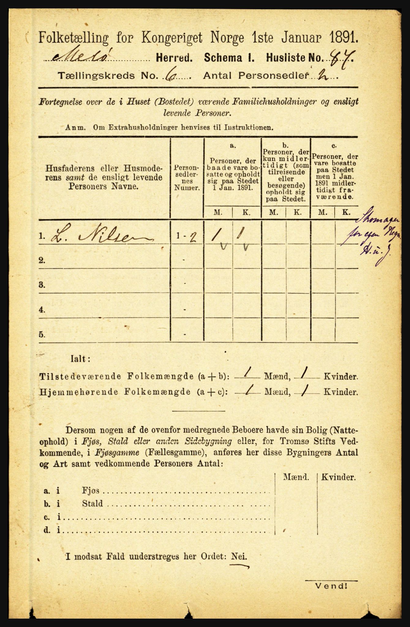 RA, 1891 census for 1837 Meløy, 1891, p. 2145