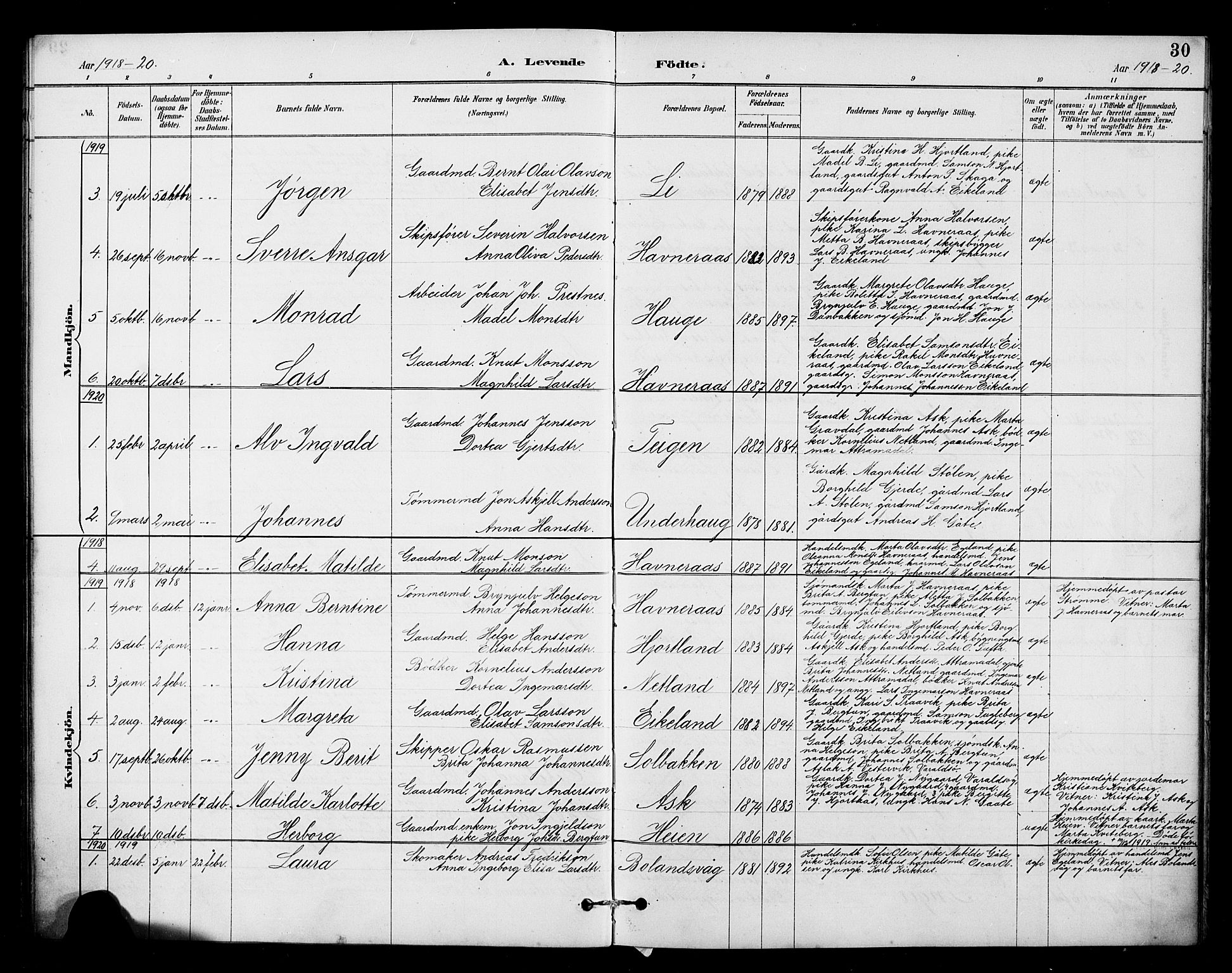 Kvinnherad sokneprestembete, SAB/A-76401/H/Hab: Parish register (copy) no. B 1, 1885-1925, p. 30