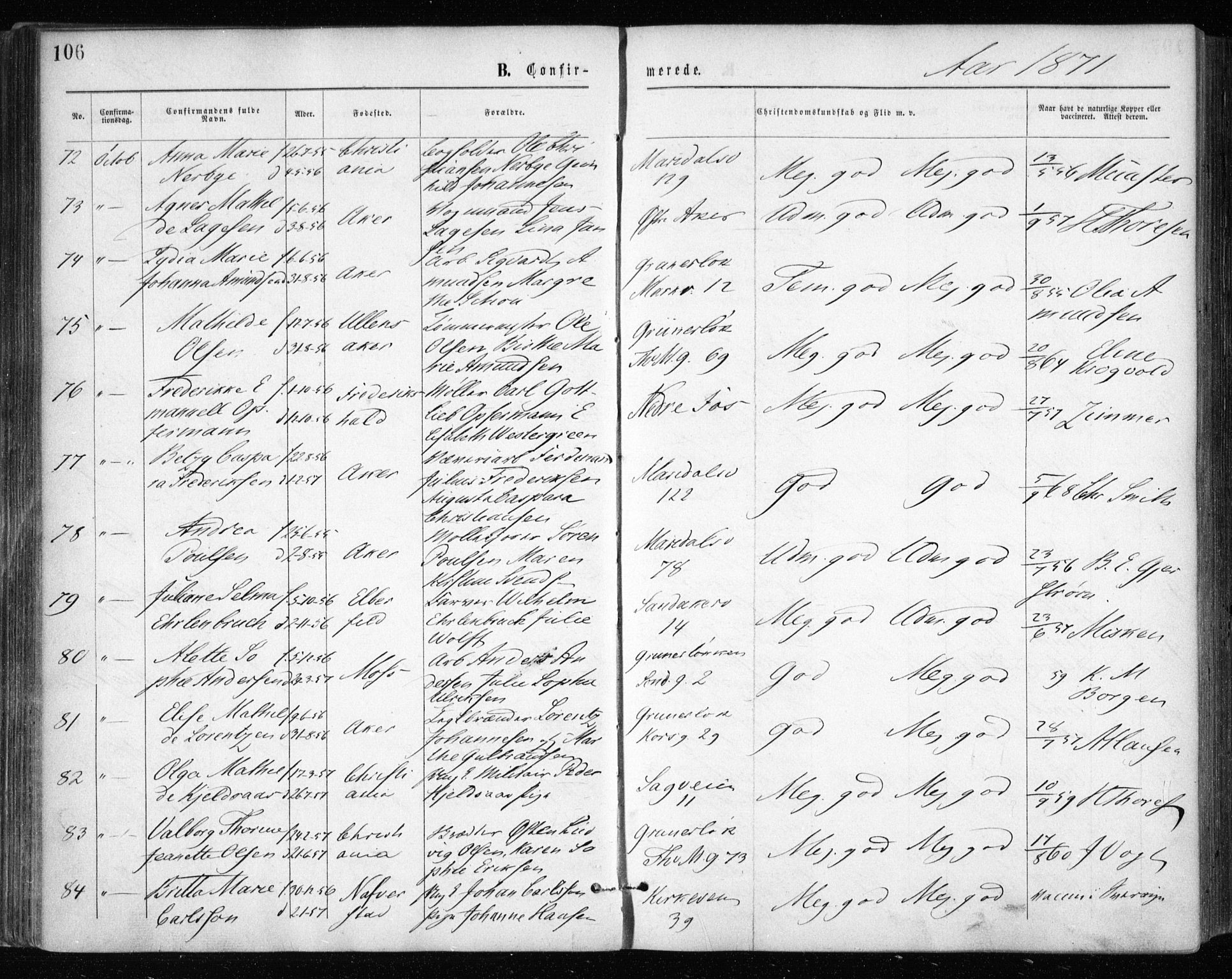 Gamle Aker prestekontor Kirkebøker, AV/SAO-A-10617a/F/L0003: Parish register (official) no. 3, 1865-1873, p. 106