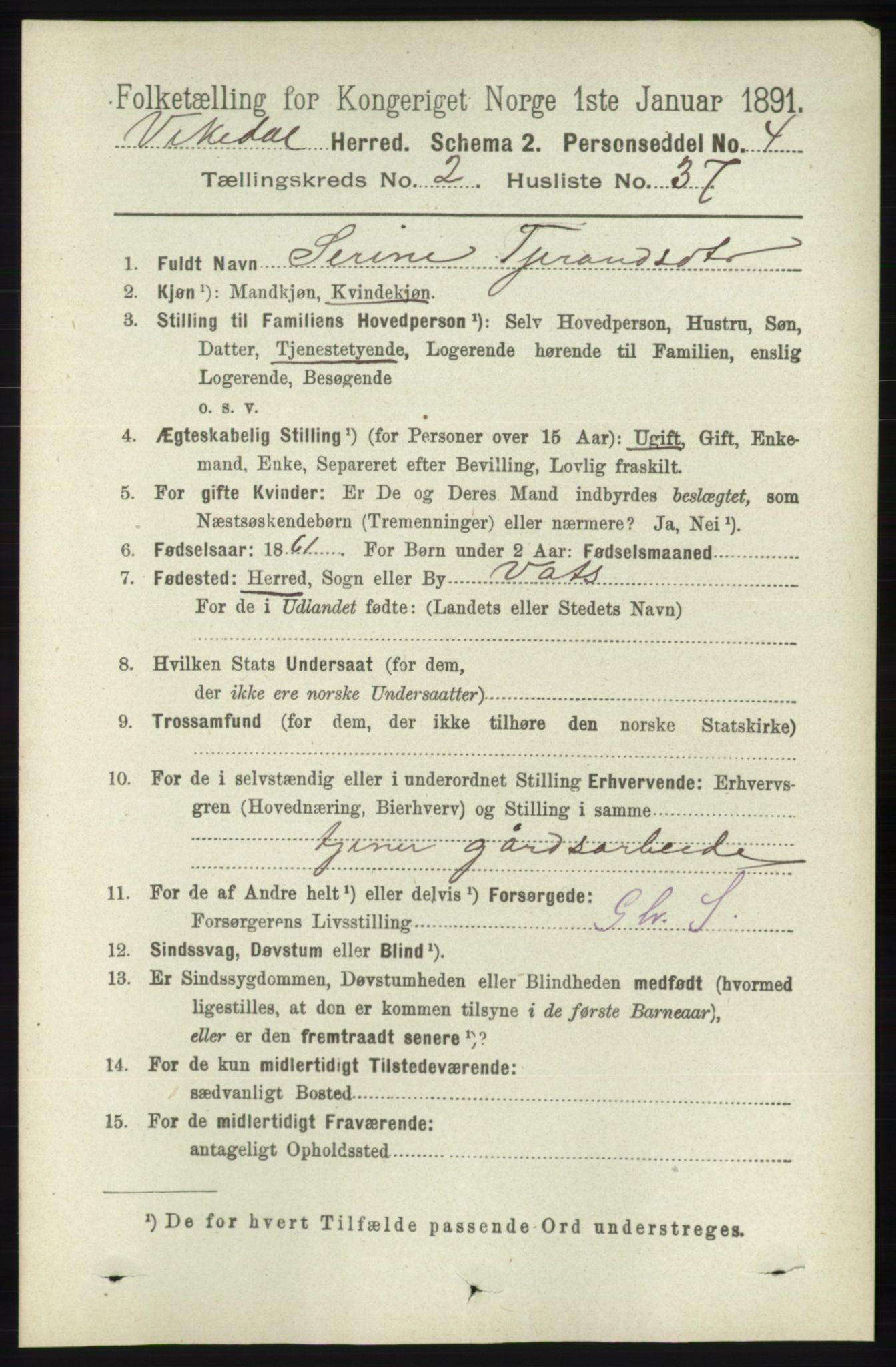 RA, 1891 census for 1157 Vikedal, 1891, p. 437