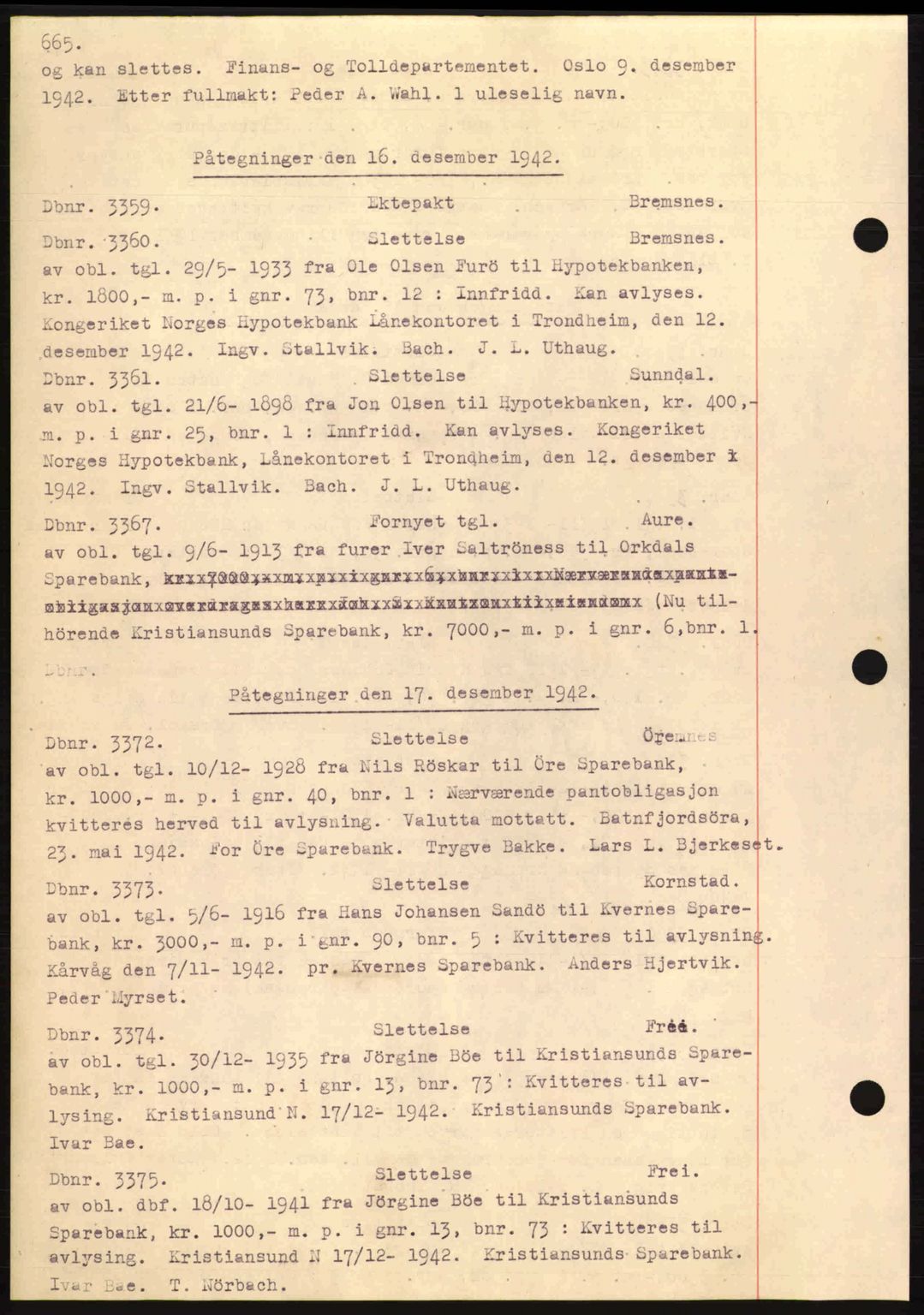 Nordmøre sorenskriveri, AV/SAT-A-4132/1/2/2Ca: Mortgage book no. C81, 1940-1945, Diary no: : 3359/1942