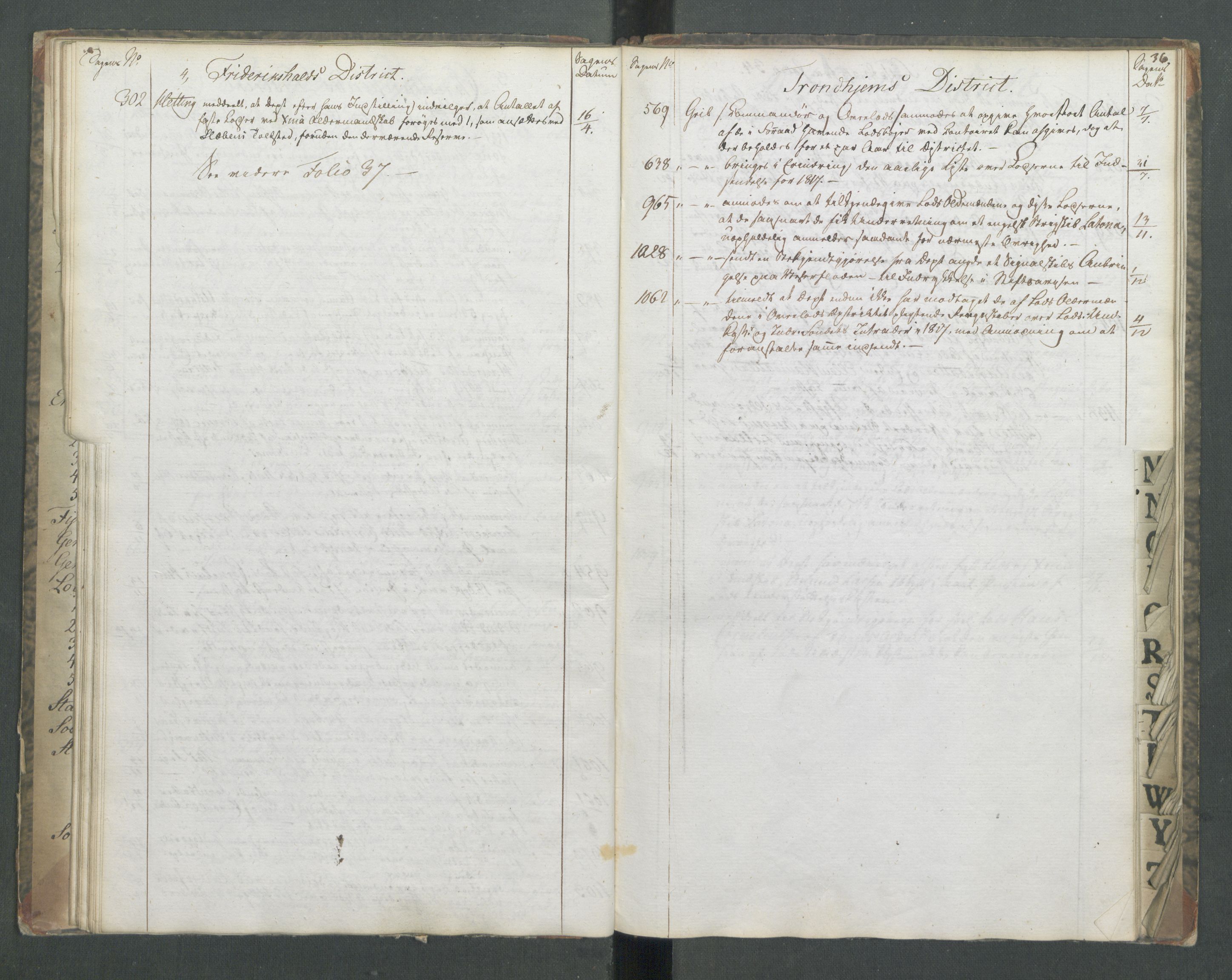 Marinedepartementet/ Marine- og postdepartementet, RA/RAFA-3792/B/Ba/L0009:  Register til Marinedepartementets kopibok, 1818, p. 36
