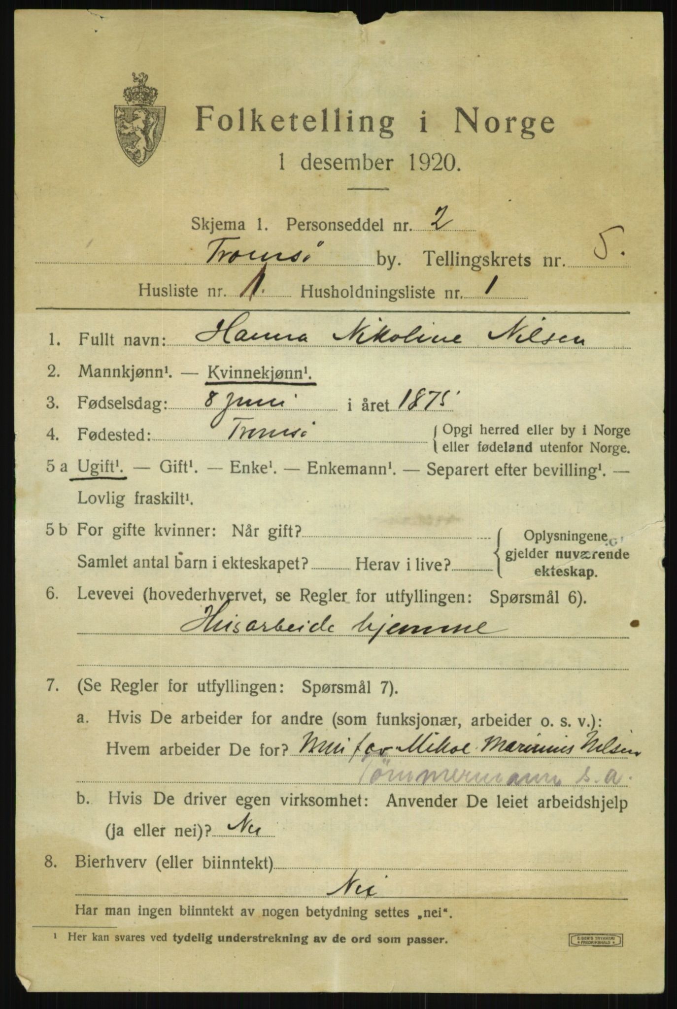 SATØ, 1920 census for Tromsø, 1920, p. 13535