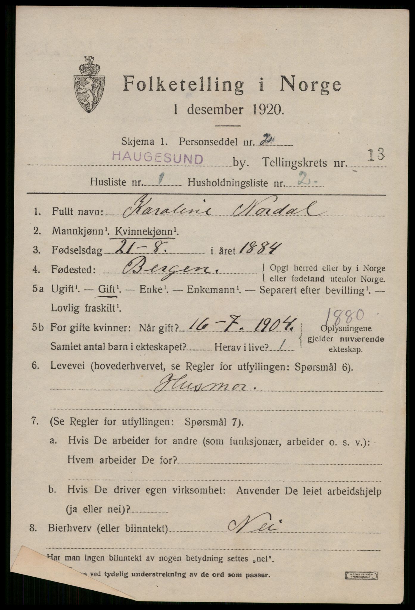 SAST, 1920 census for Haugesund, 1920, p. 41473