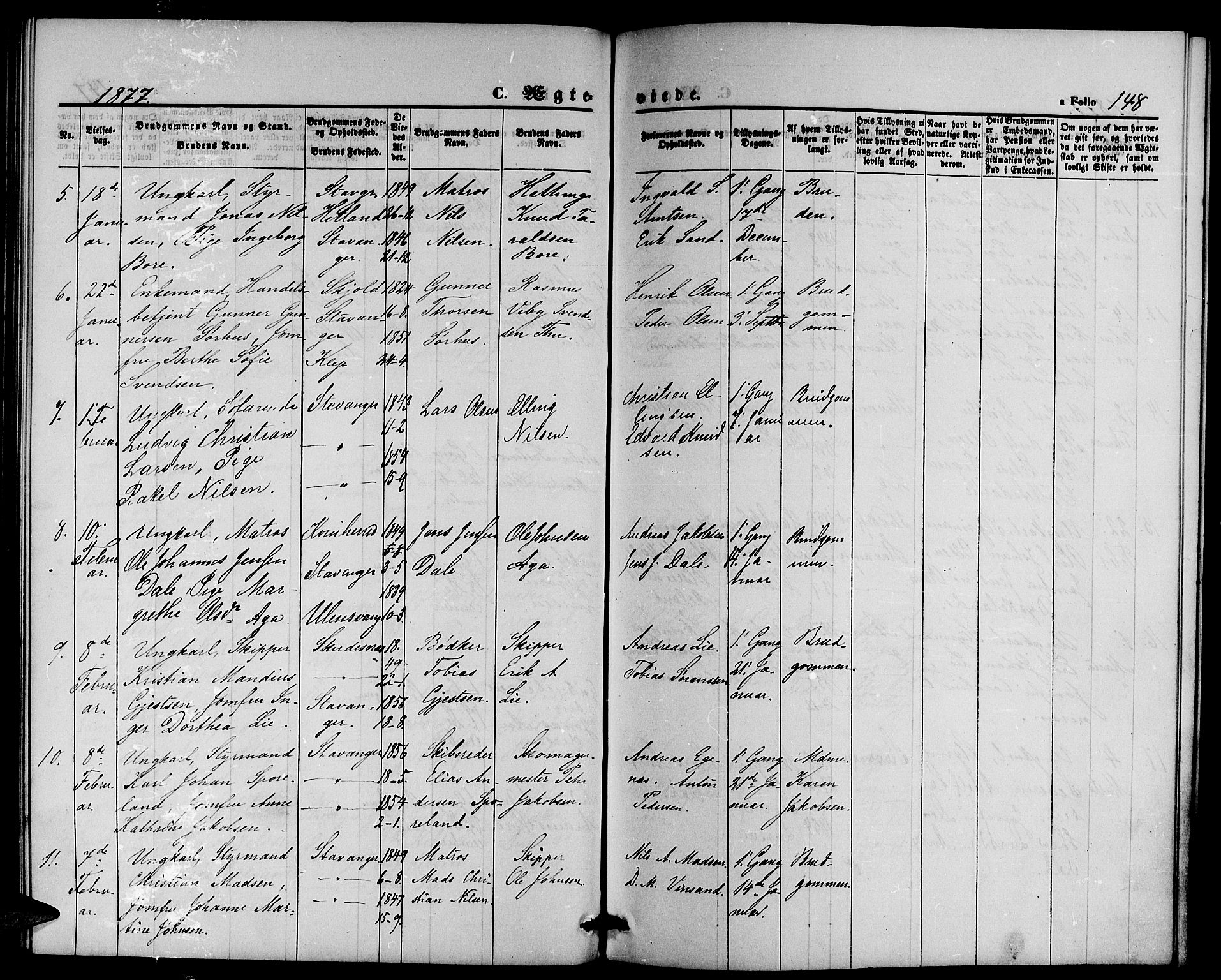 St. Petri sokneprestkontor, AV/SAST-A-101813/001/30/30BB/L0002: Parish register (copy) no. B 2, 1865-1885, p. 148