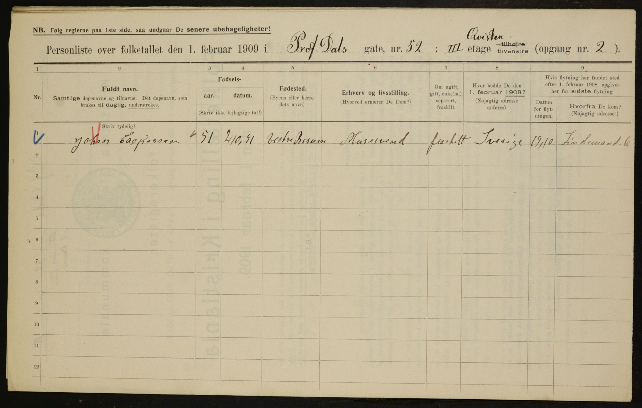 OBA, Municipal Census 1909 for Kristiania, 1909, p. 74113