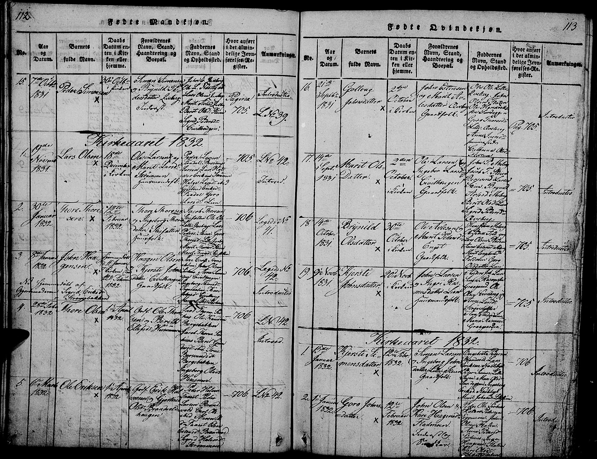 Tynset prestekontor, SAH/PREST-058/H/Ha/Hab/L0002: Parish register (copy) no. 2, 1814-1862, p. 112-113