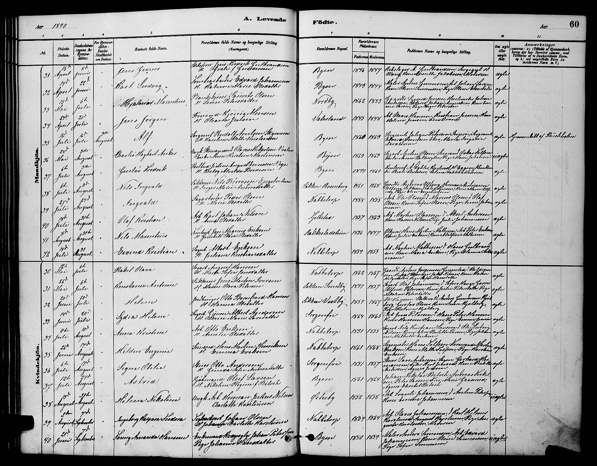 Østre Fredrikstad prestekontor Kirkebøker, AV/SAO-A-10907/G/Ga/L0001: Parish register (copy) no. 1, 1880-1899, p. 60