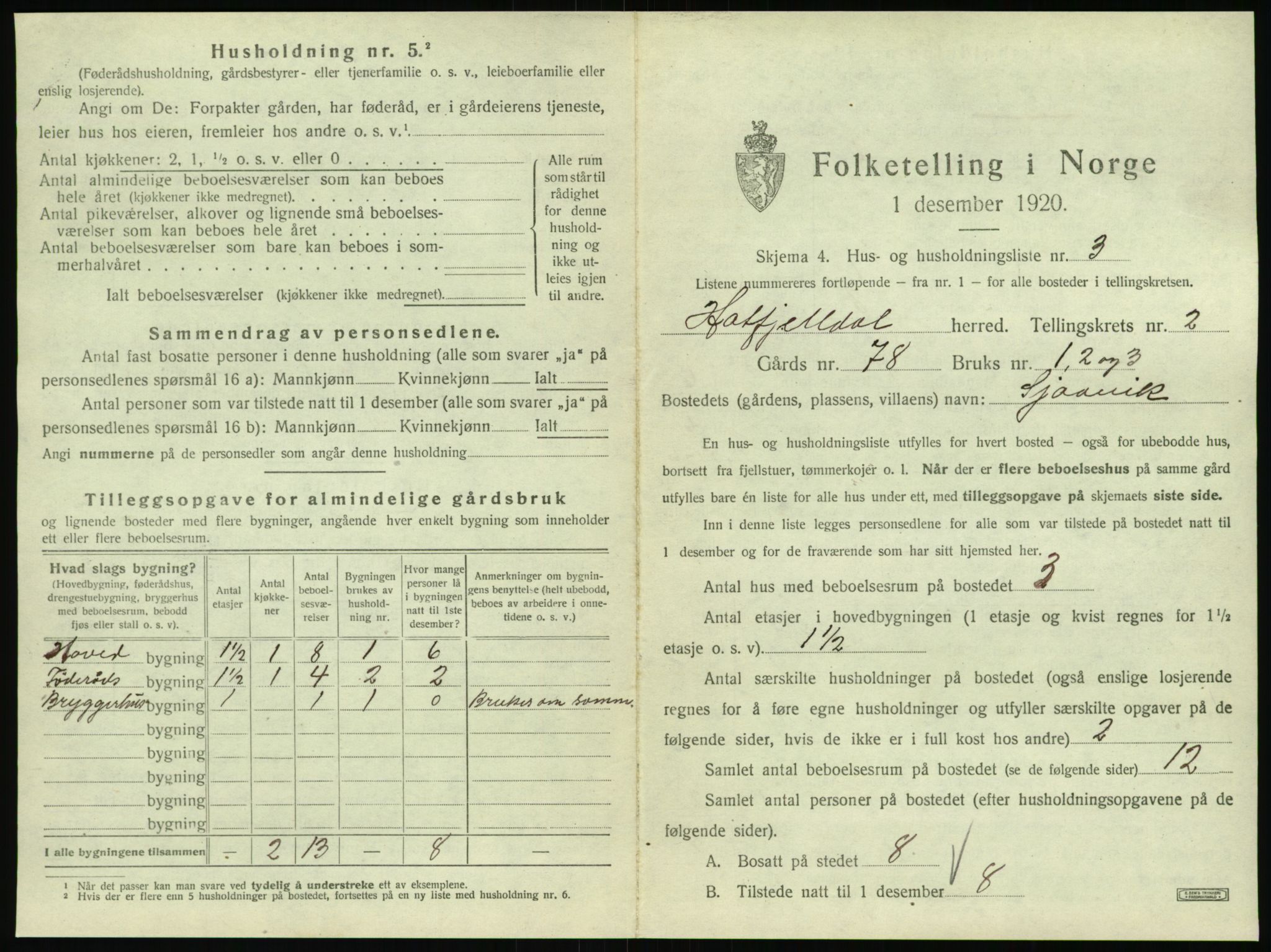 SAT, 1920 census for Hattfjelldal, 1920, p. 84