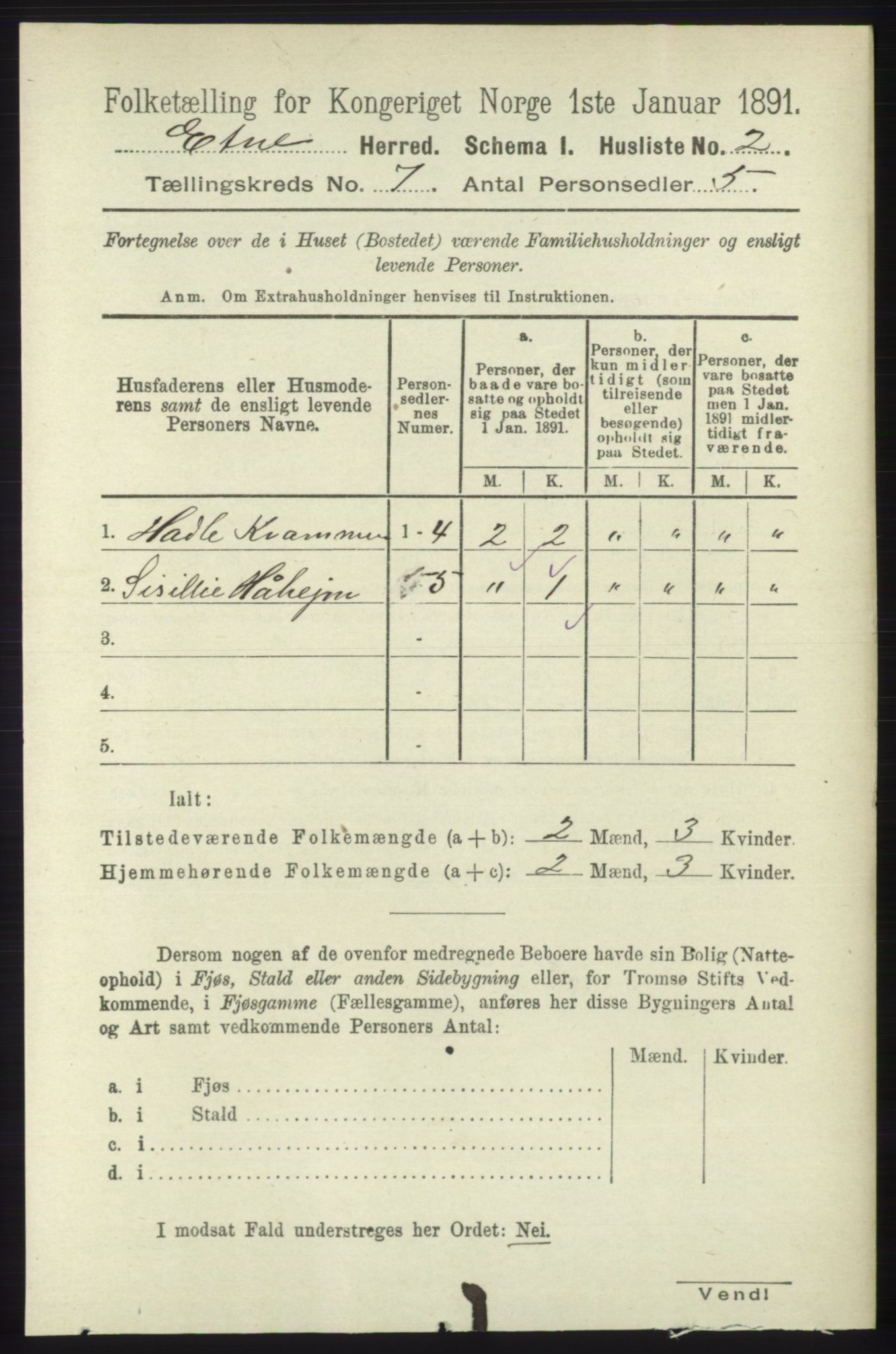 RA, 1891 census for 1211 Etne, 1891, p. 1361