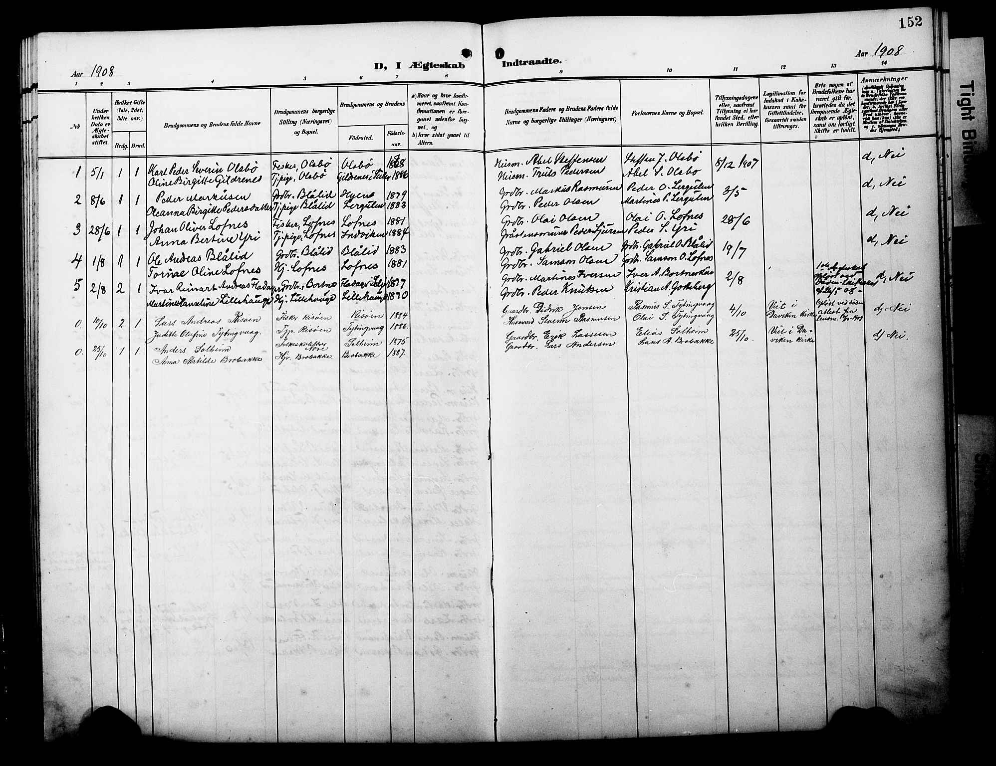 Davik sokneprestembete, AV/SAB-A-79701/H/Hab/Habc/L0003: Parish register (copy) no. C 3, 1907-1929, p. 152