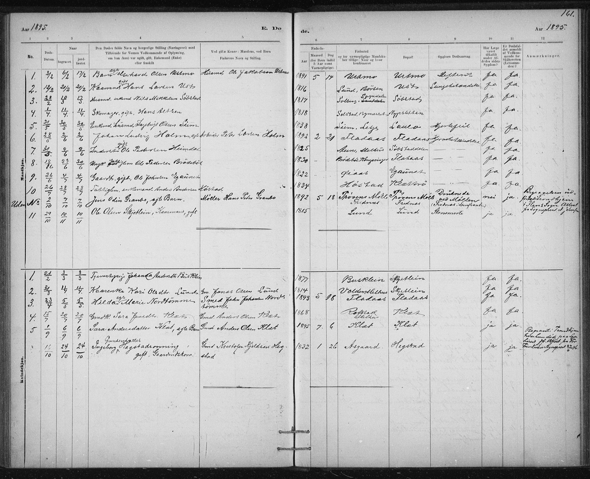 Ministerialprotokoller, klokkerbøker og fødselsregistre - Sør-Trøndelag, SAT/A-1456/613/L0392: Parish register (official) no. 613A01, 1887-1906, p. 161