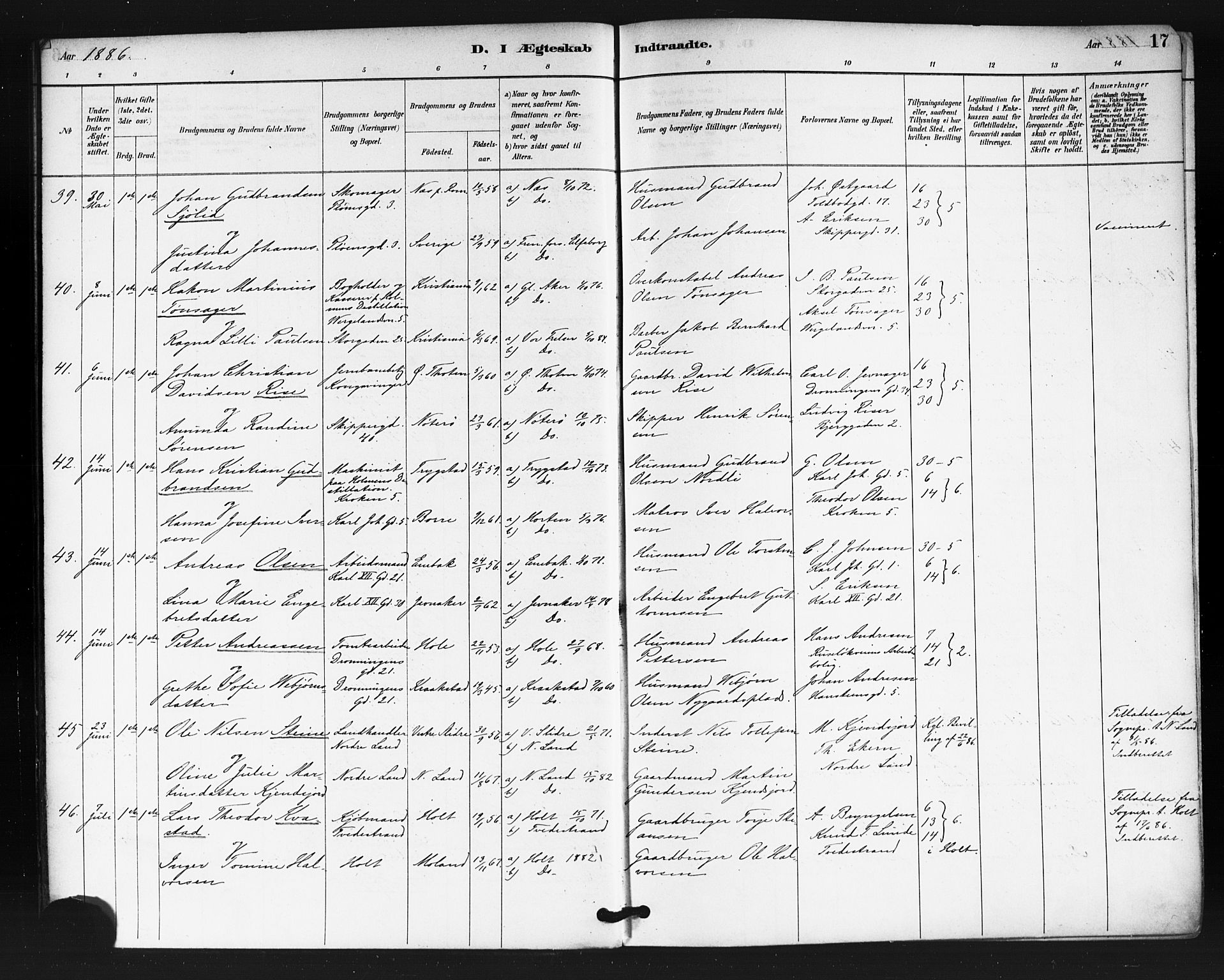 Oslo domkirke Kirkebøker, SAO/A-10752/F/Fa/L0032: Parish register (official) no. 32, 1885-1902, p. 17