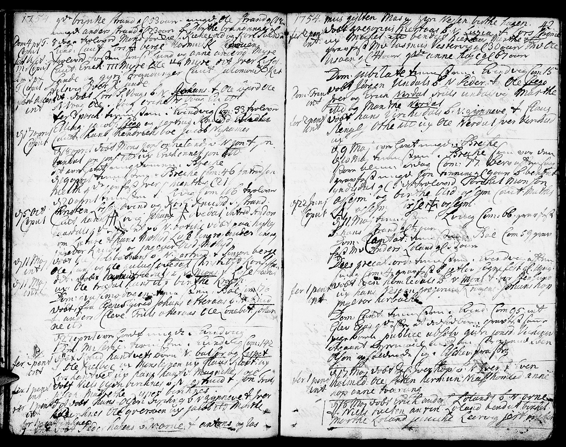Gulen sokneprestembete, SAB/A-80201/H/Haa/Haaa/L0012: Parish register (official) no. A 12, 1749-1776, p. 42