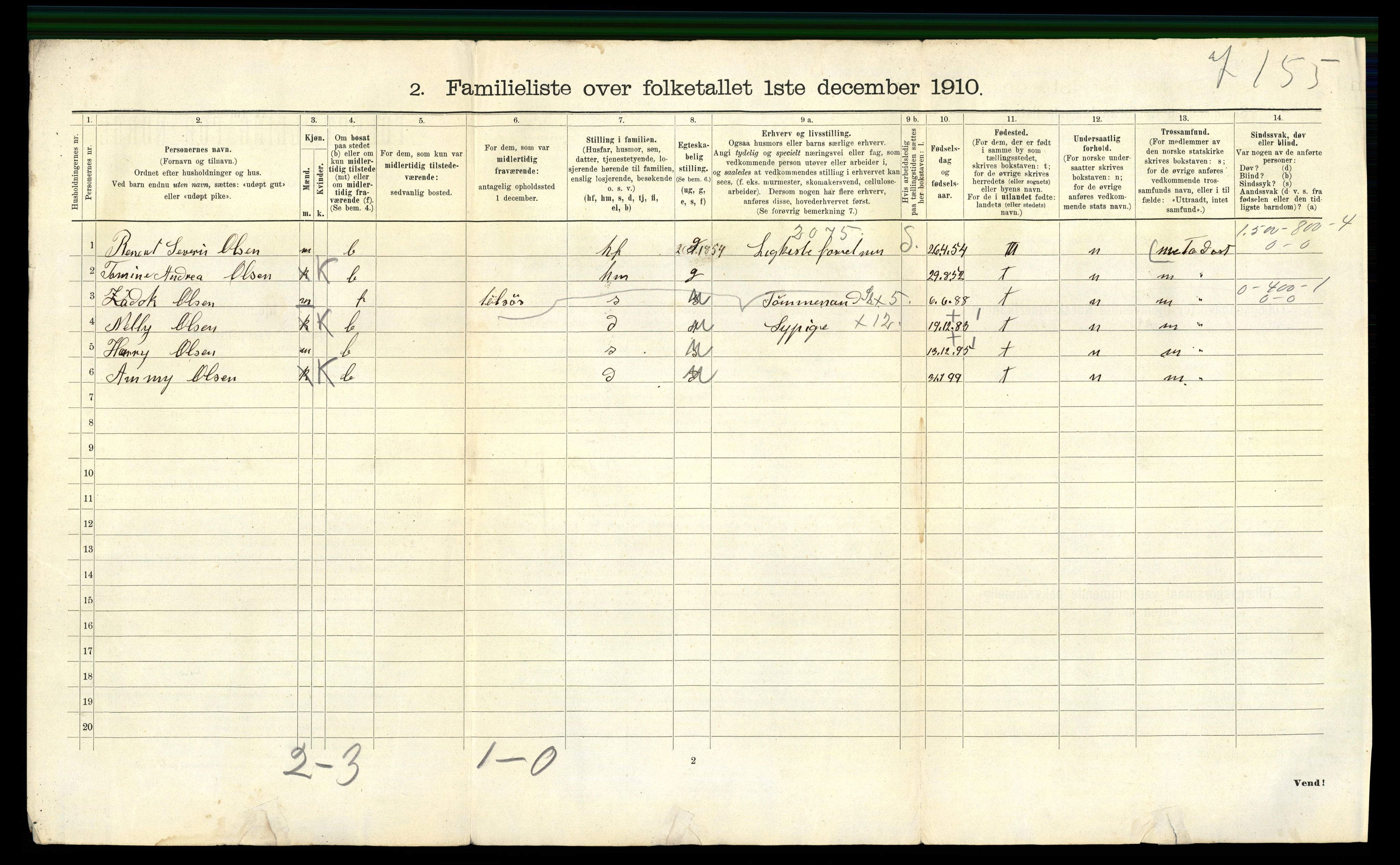 RA, 1910 census for Arendal, 1910, p. 7378