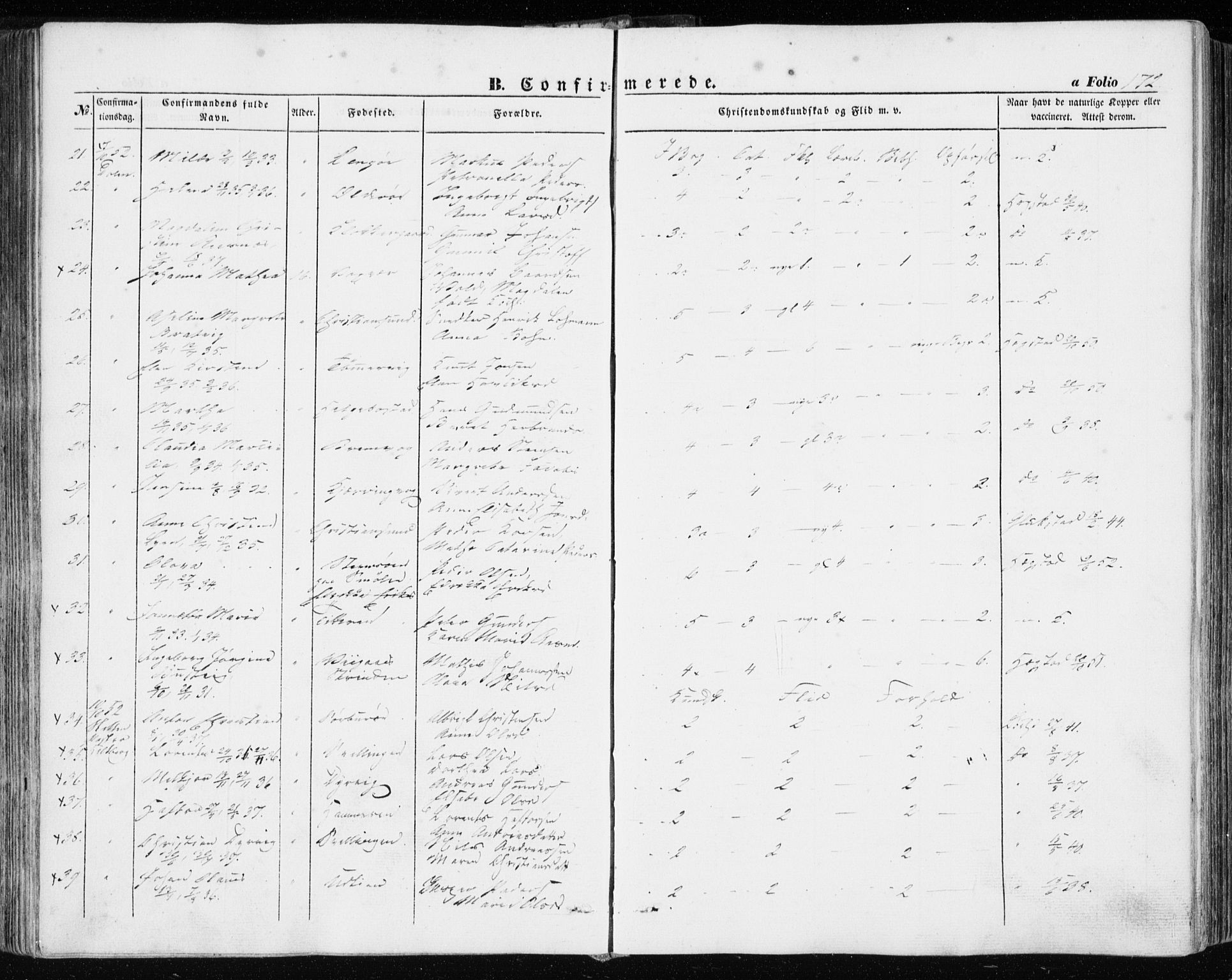 Ministerialprotokoller, klokkerbøker og fødselsregistre - Sør-Trøndelag, AV/SAT-A-1456/634/L0530: Parish register (official) no. 634A06, 1852-1860, p. 172