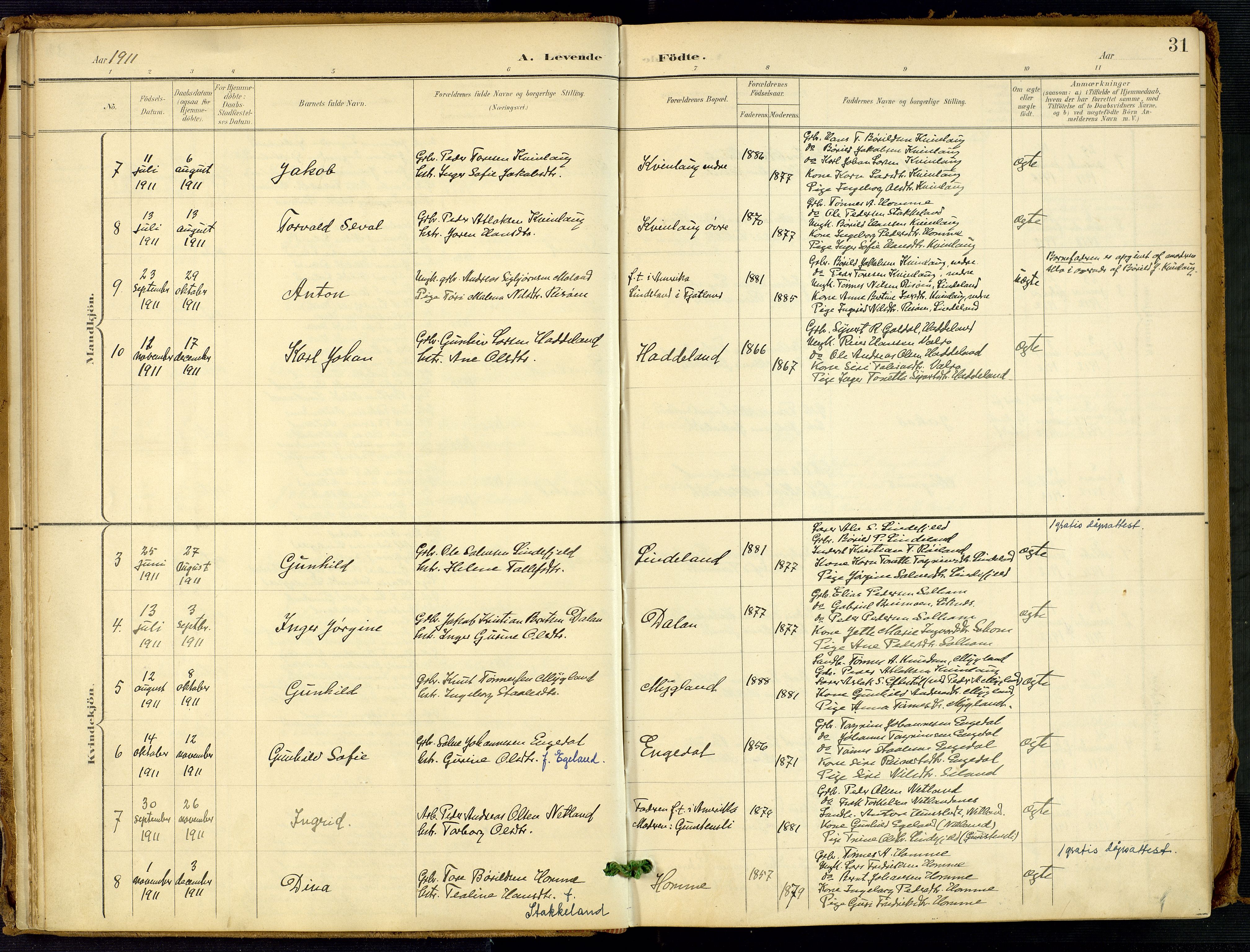 Fjotland sokneprestkontor, AV/SAK-1111-0010/F/Fa/L0003: Parish register (official) no. A 3, 1899-1917, p. 31