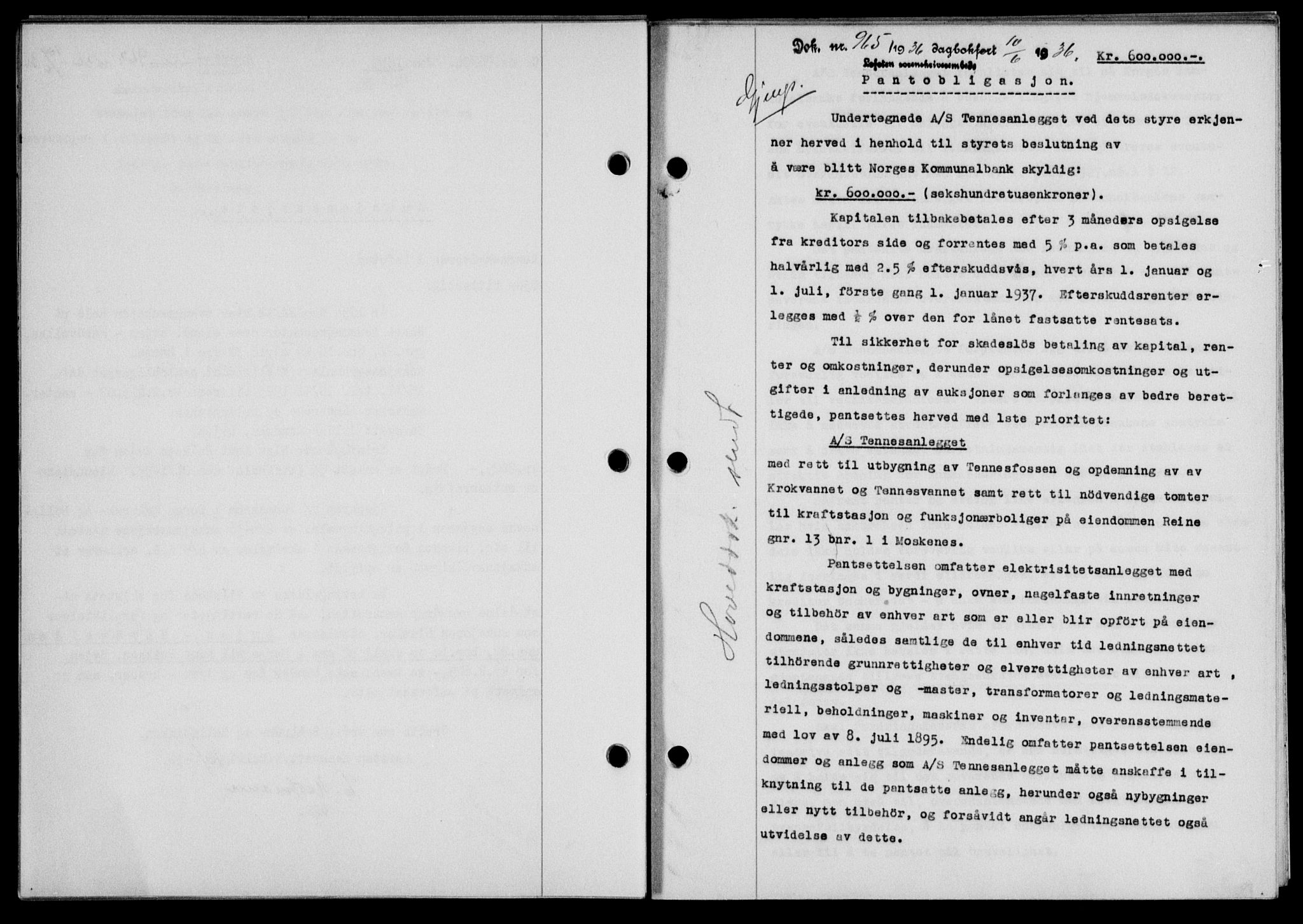 Lofoten sorenskriveri, SAT/A-0017/1/2/2C/L0033b: Mortgage book no. 33b, 1936-1936, Diary no: : 965/1936