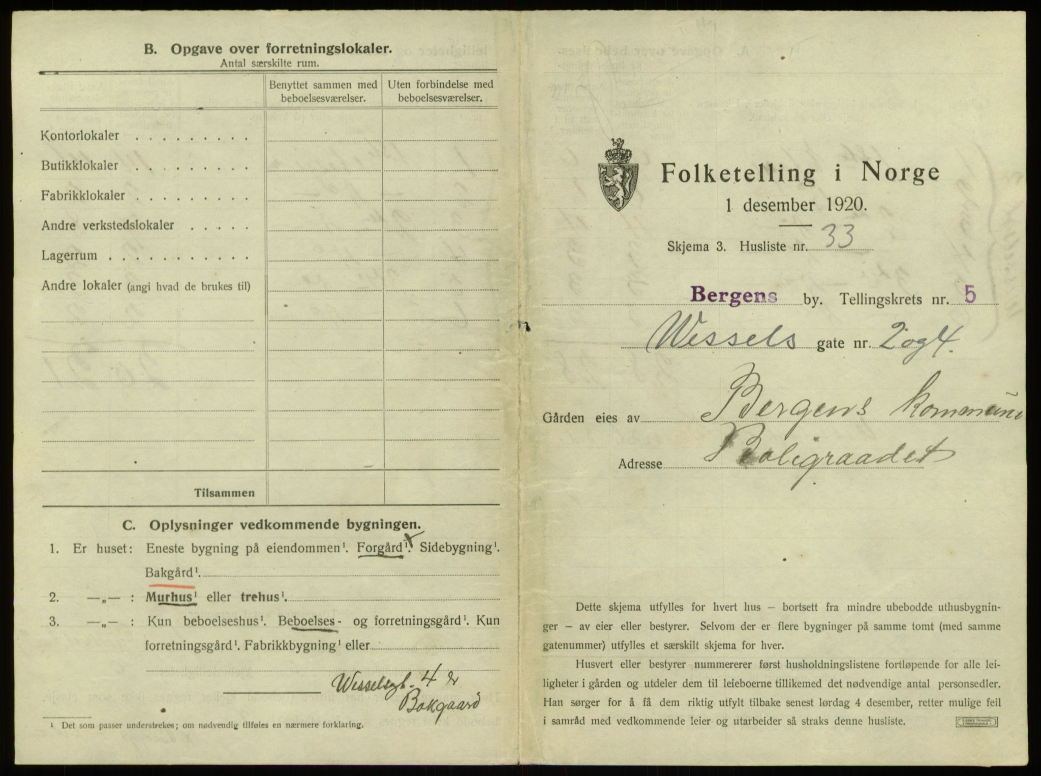 SAB, 1920 census for Bergen, 1920, p. 896