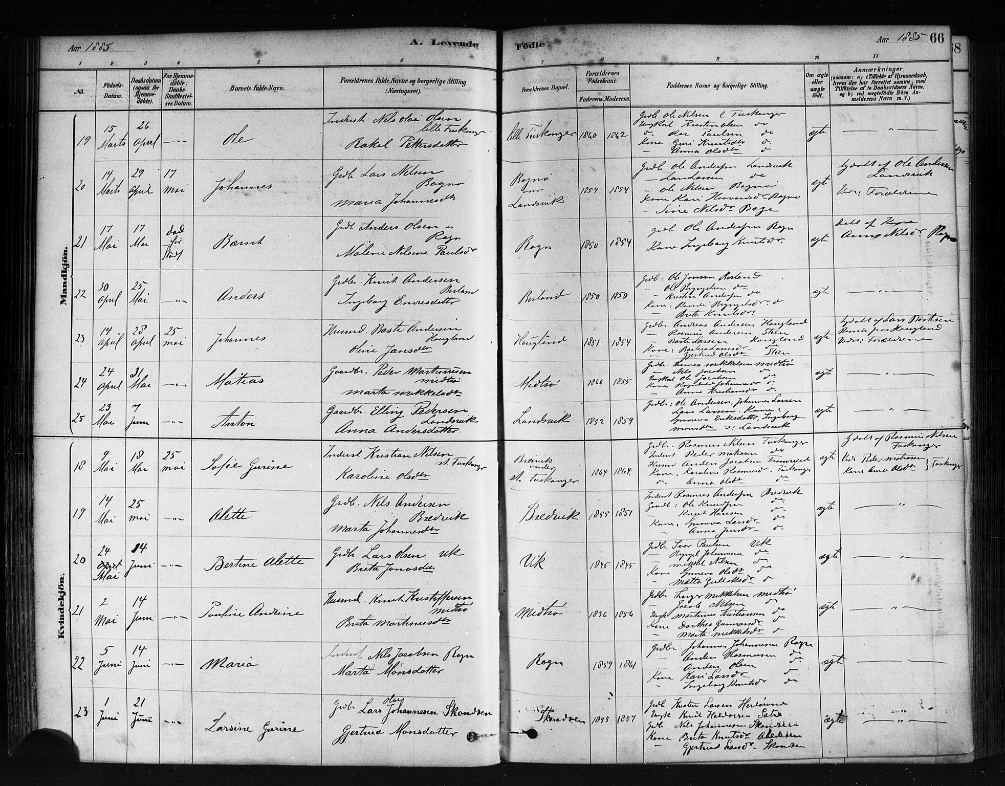 Herdla Sokneprestembete, AV/SAB-A-75701/H/Haa: Parish register (official) no. A 3, 1878-1890, p. 66