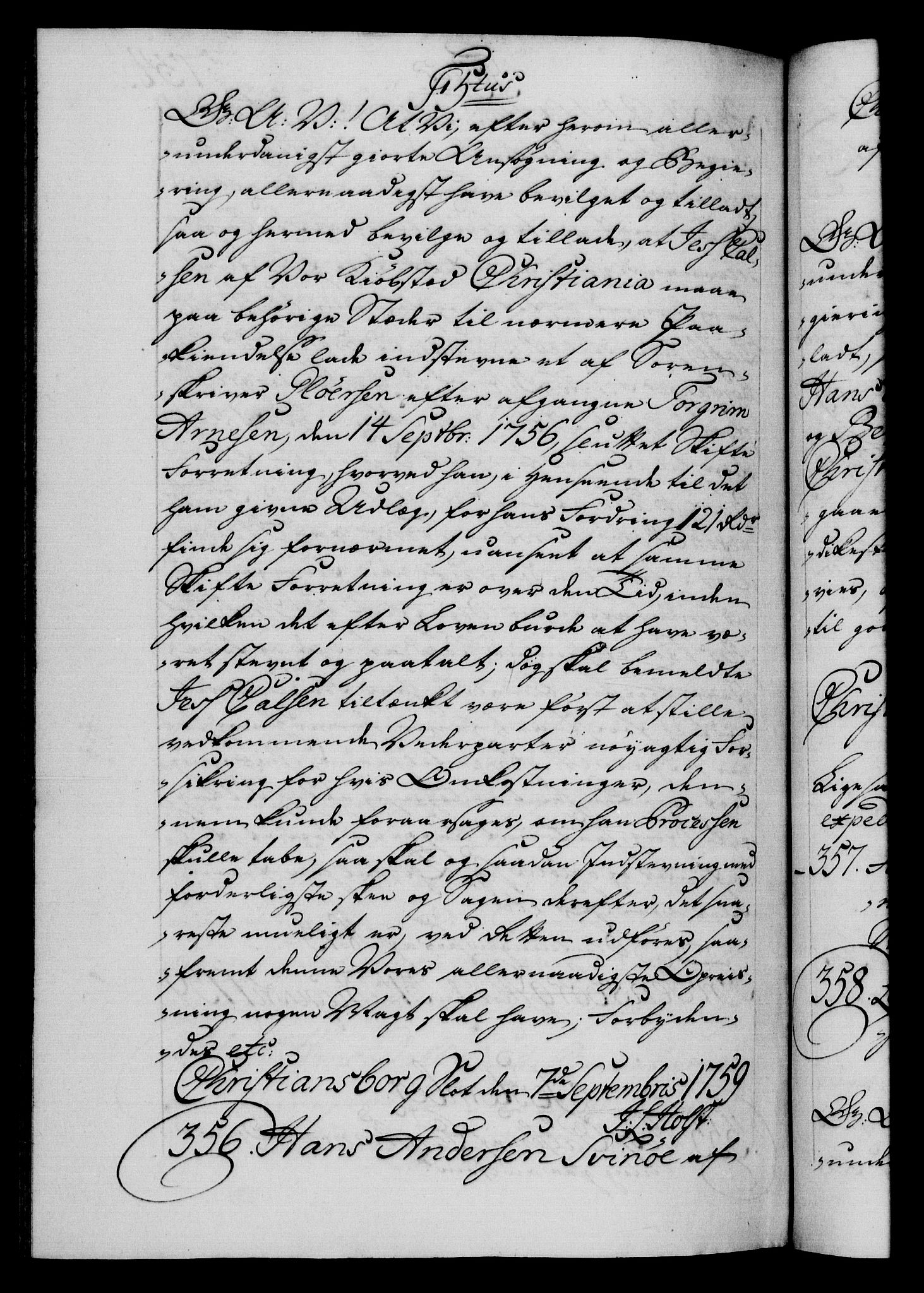 Danske Kanselli 1572-1799, RA/EA-3023/F/Fc/Fca/Fcaa/L0040: Norske registre, 1757-1759, p. 734b