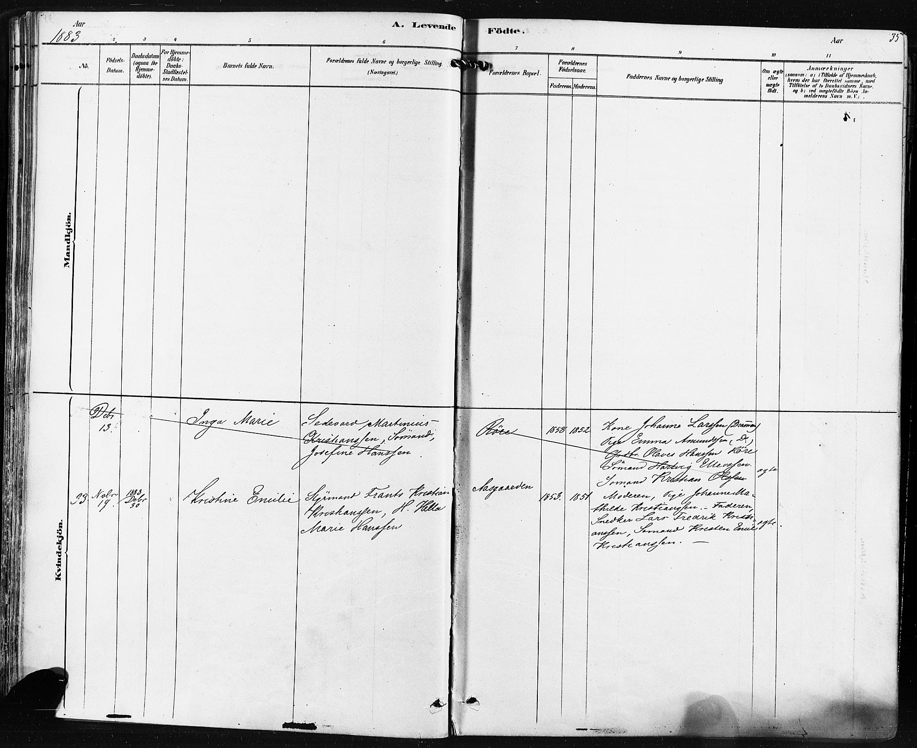 Borre kirkebøker, AV/SAKO-A-338/F/Fa/L0009: Parish register (official) no. I 9, 1878-1896, p. 35