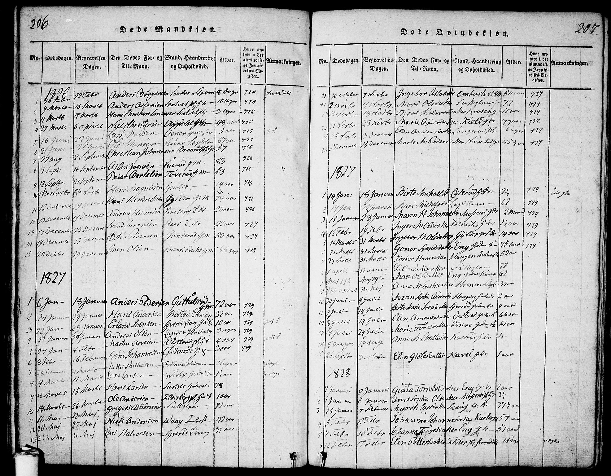 Våler prestekontor Kirkebøker, AV/SAO-A-11083/F/Fa/L0005: Parish register (official) no. I 5, 1815-1839, p. 206-207