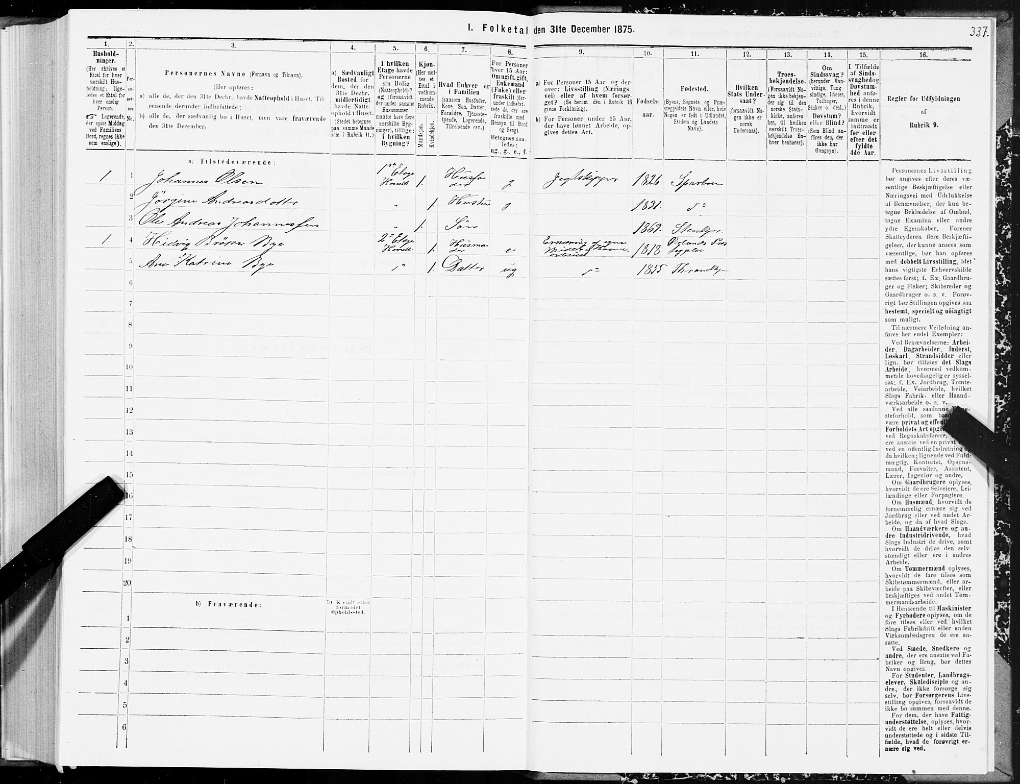 SAT, 1875 census for 1702B Steinkjer/Steinkjer, 1875, p. 337